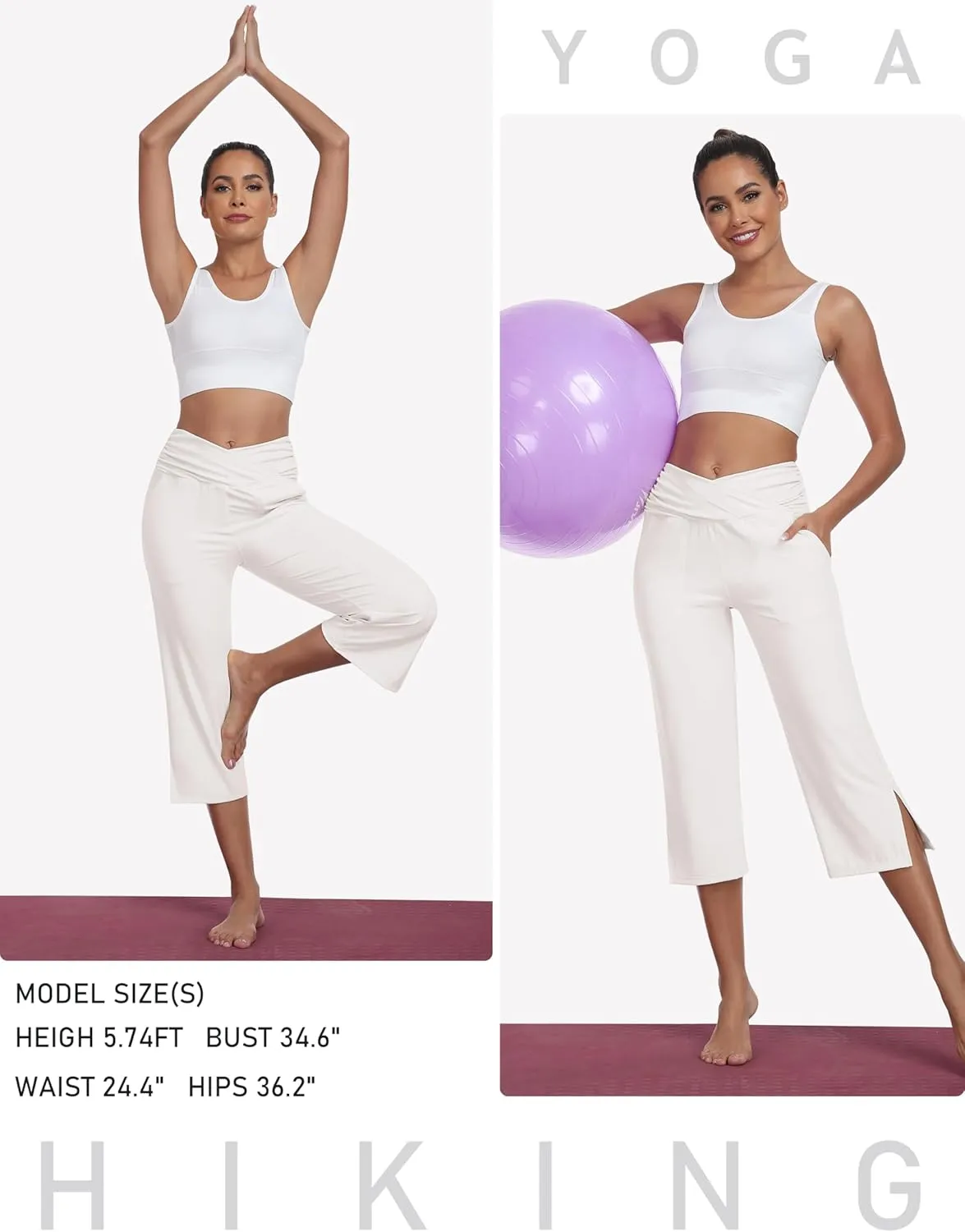 MoFiz Womens Yoga Capris Pants High Waist Lightweight Athletic Exercise Casual Wide Leg Yoga Pants with Pockets