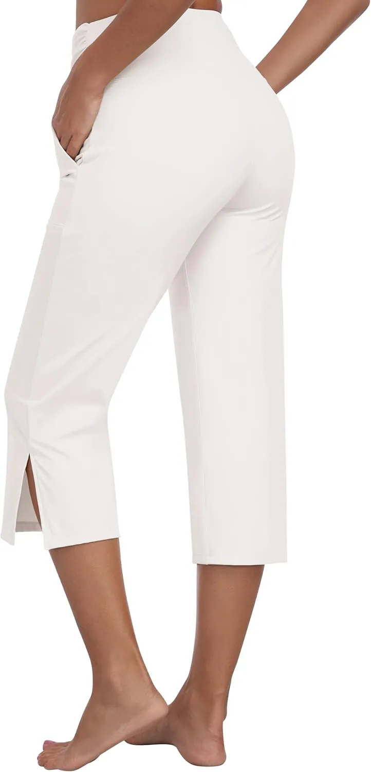 MoFiz Womens Yoga Capris Pants High Waist Lightweight Athletic Exercise Casual Wide Leg Yoga Pants with Pockets