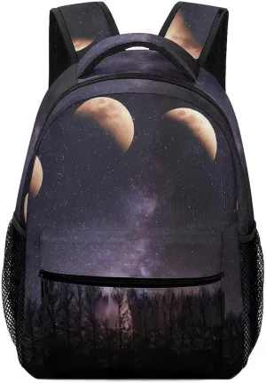 Moon Phases Night Star Fashion Backpack with Little Whistle Shoulders Daypacks Lightweight Laptop Bag Travel Gear