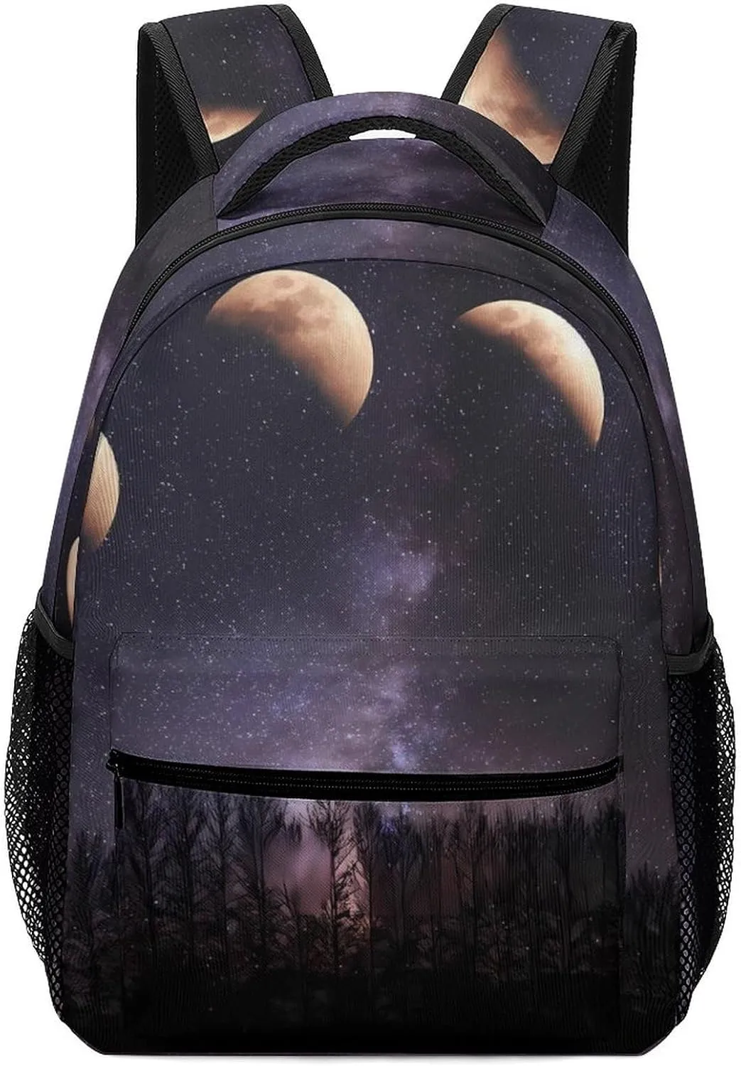 Moon Phases Night Star Fashion Backpack with Little Whistle Shoulders Daypacks Lightweight Laptop Bag Travel Gear
