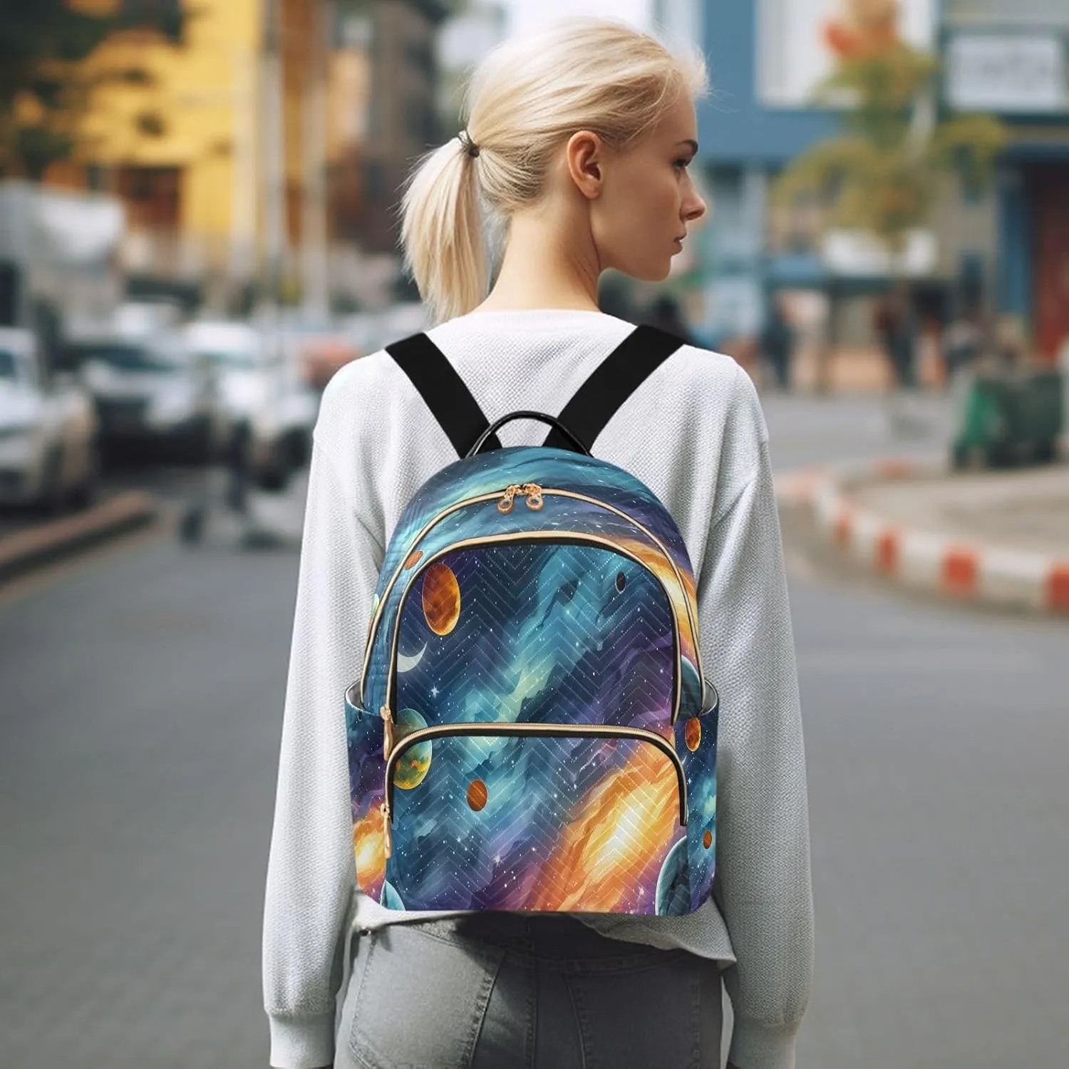 Moon Planets Nebula Dark Backpack Purse for Women Fashion Back Pack Shoulder Bag with Anti-theft Back for Hiking Work M