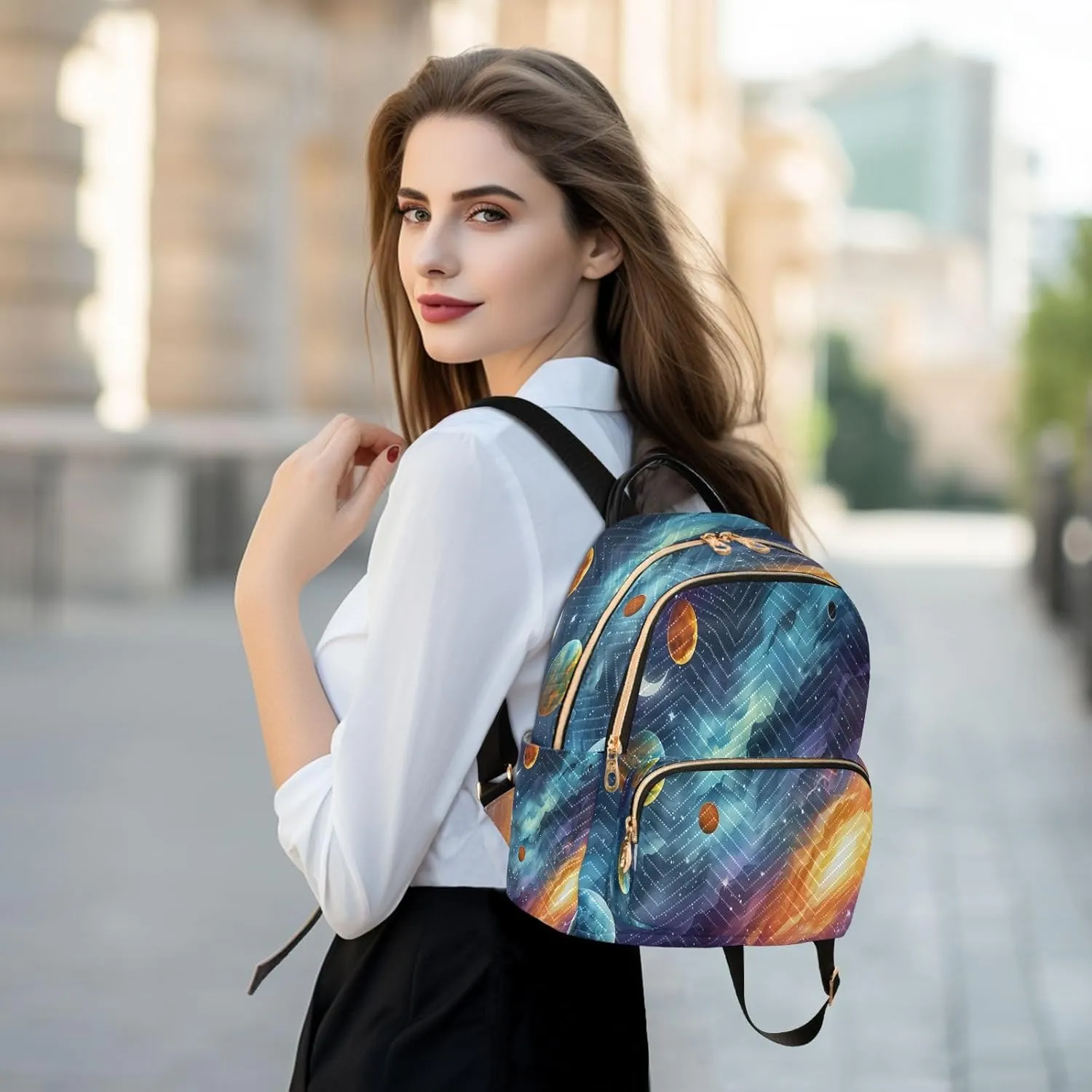 Moon Planets Nebula Dark Backpack Purse for Women Fashion Back Pack Shoulder Bag with Anti-theft Back for Hiking Work M