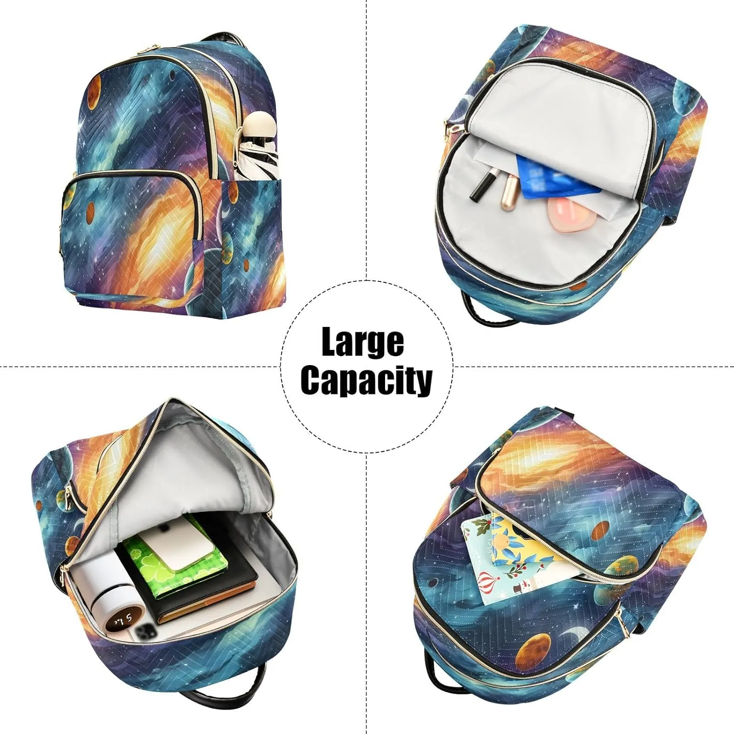 Moon Planets Nebula Dark Backpack Purse for Women Fashion Back Pack Shoulder Bag with Anti-theft Back for Hiking Work M