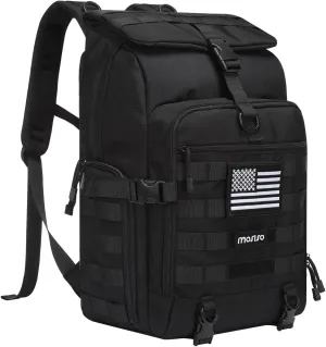 MOSISO 30L Tactical Backpack, Military Daypack 3 Day Assault Pack with Top Flap Pocket & USA Flag Patch, Assault Bag Rucksack for Outdoor Hiking Hunting Camping Training Travel, Black