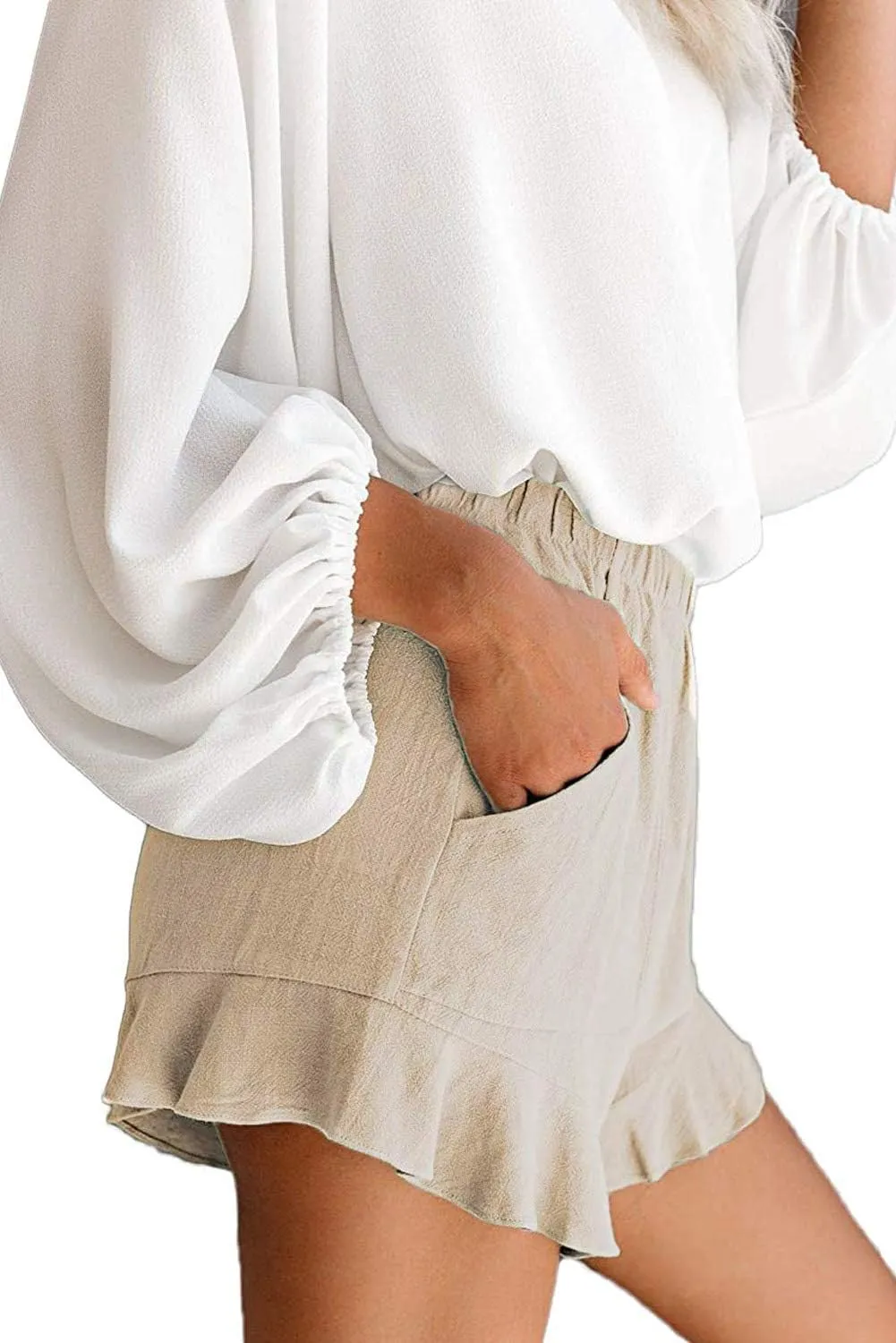 Mosucoirl Women Comfy Drawstring Casual Elastic Waist Pure Color Shorts Summer Beach Lightweight Short Pants with Pockets