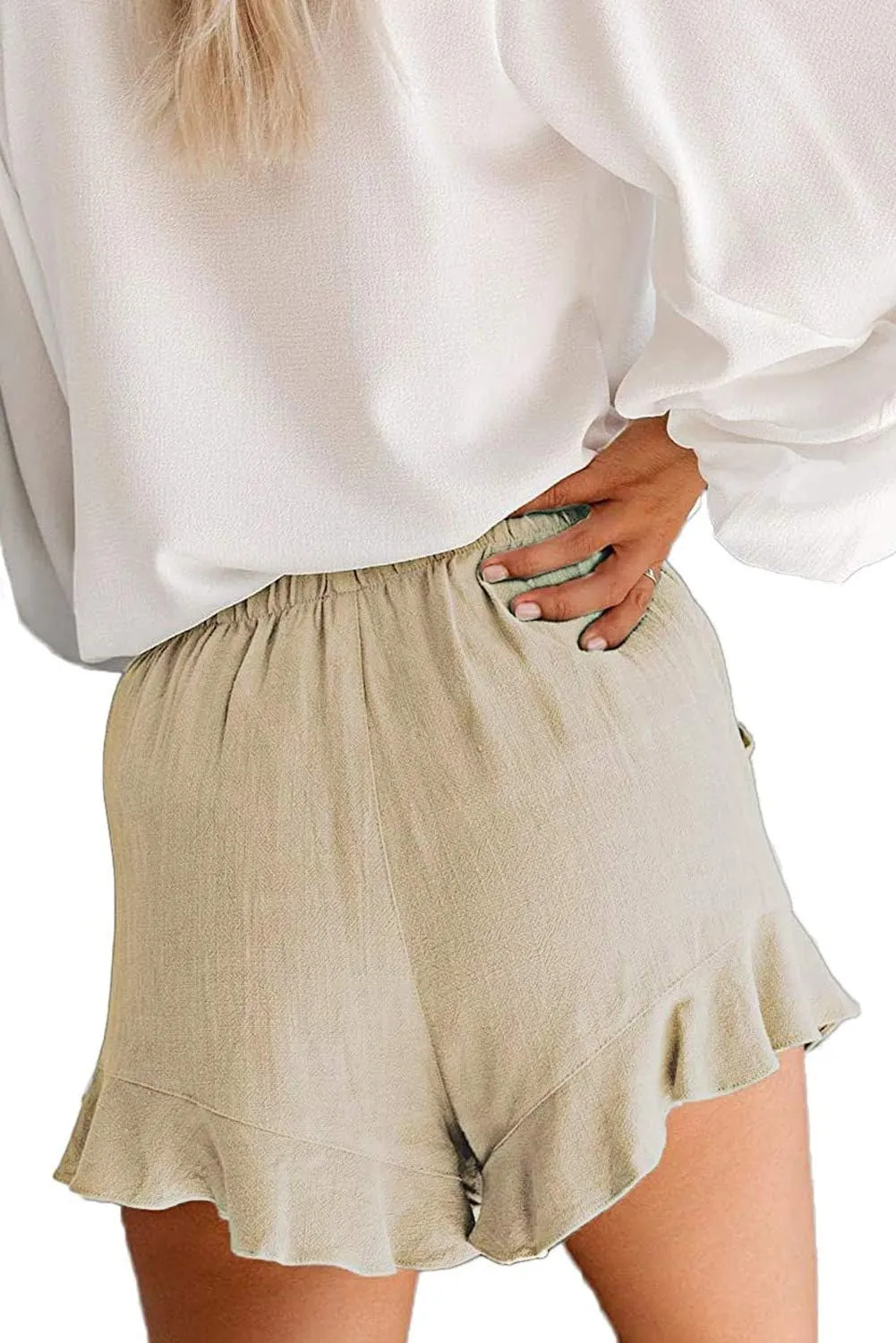 Mosucoirl Women Comfy Drawstring Casual Elastic Waist Pure Color Shorts Summer Beach Lightweight Short Pants with Pockets