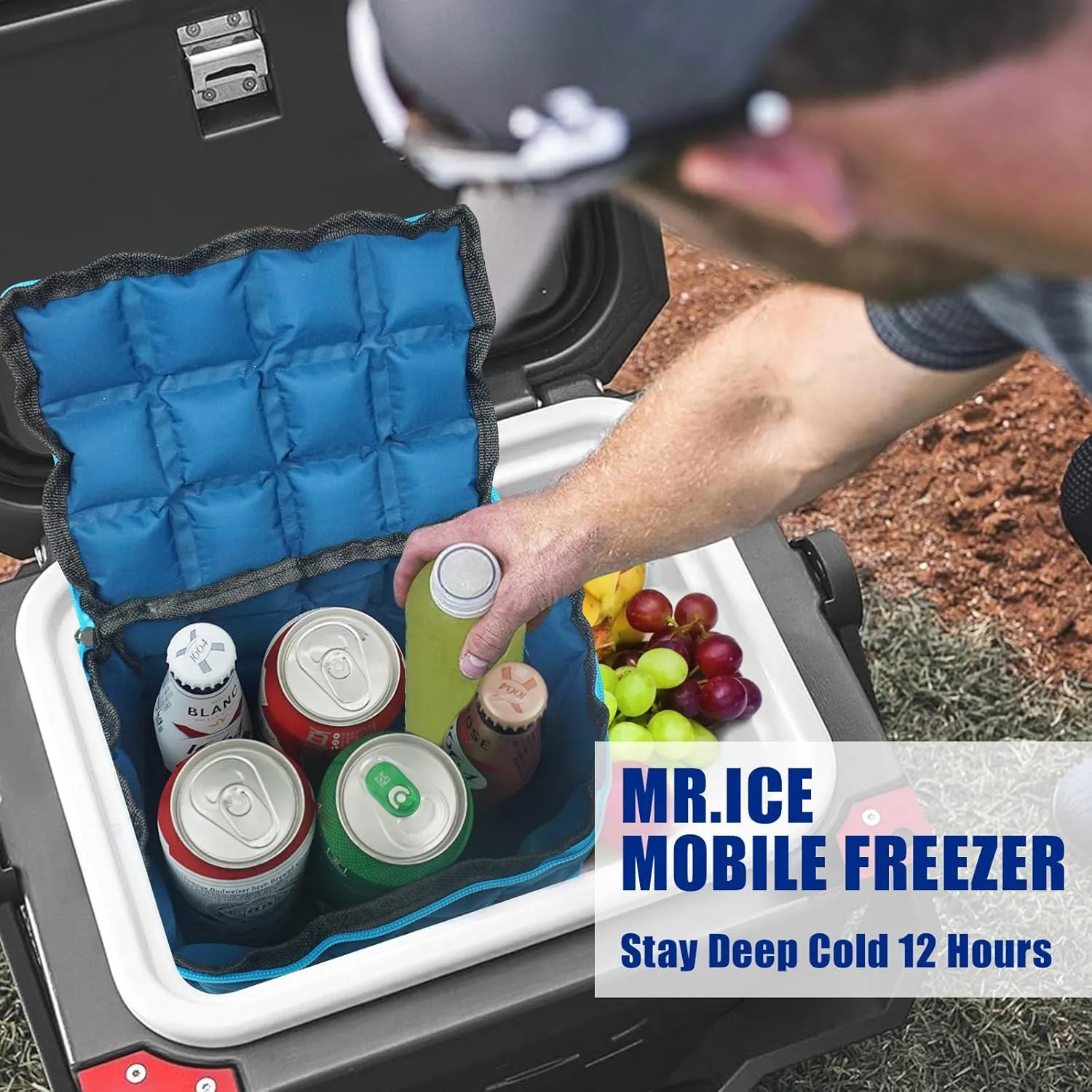 MR.ICE Freezable Cooler Bag, Reusable Insulated Cold Storage for Ice Cream & Beverages, Portable Freezer Bag for Beach, Camping, Picnics, Road Trips