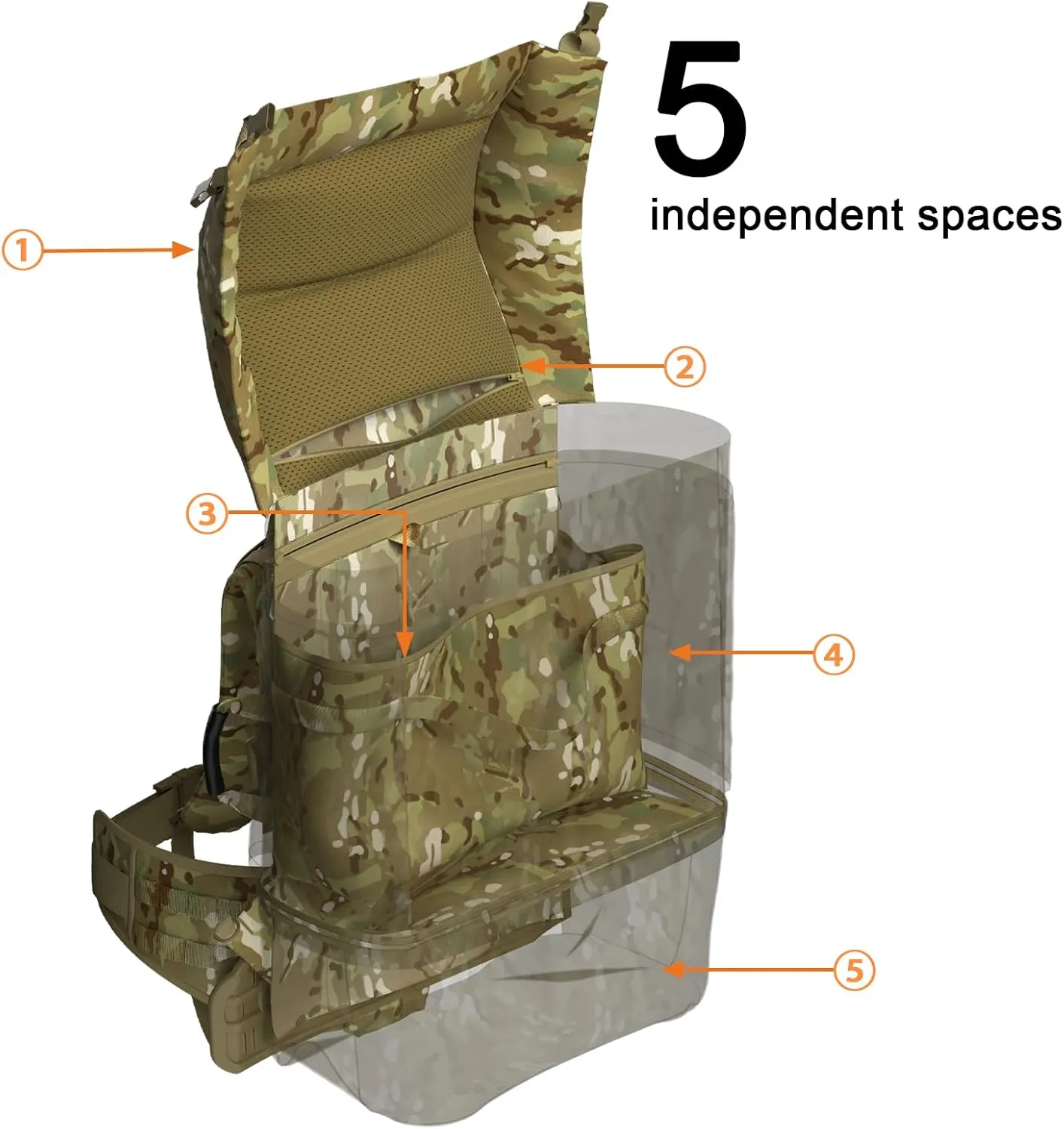 MT FILBE 100L Modular Rucksack System Military Ruck with External ABS Frame, Detachable Assault Pack & Hydration Carrier