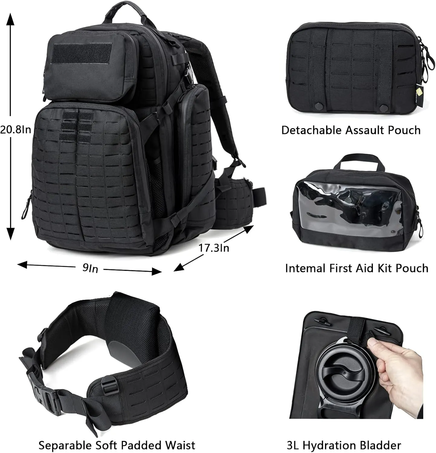 MT Military 3Day Rucksack with External Frame MOLLE Army Medium Ruck, Assault Backpack