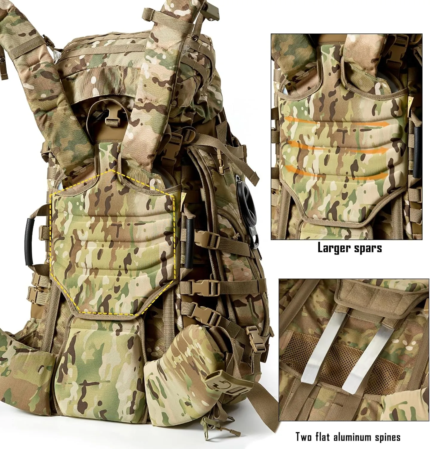MT Military Army Large Rucksack with Detacheable Assault Backpack Hydration Pack Shoulder Straps and Waist Belt Metal Frame