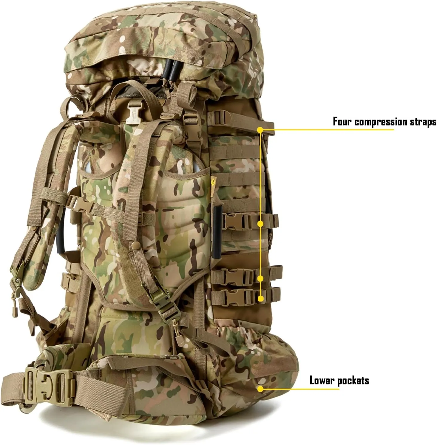 MT Military Army Large Rucksack with Detacheable Assault Backpack Hydration Pack Shoulder Straps and Waist Belt Metal Frame
