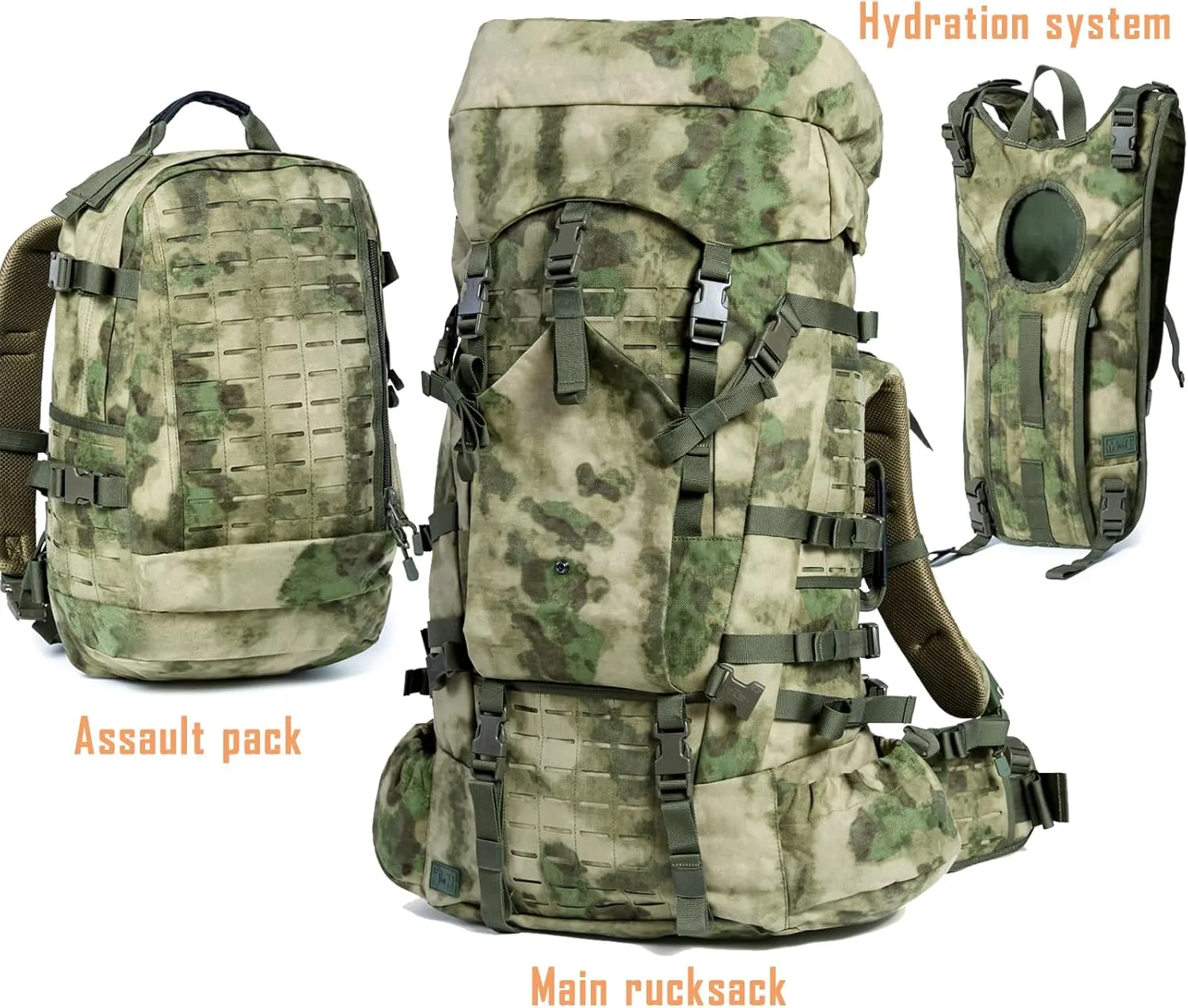 MT Military Army Large Rucksack with Detacheable Assault Backpack Hydration Pack Shoulder Straps and Waist Belt Metal Frame