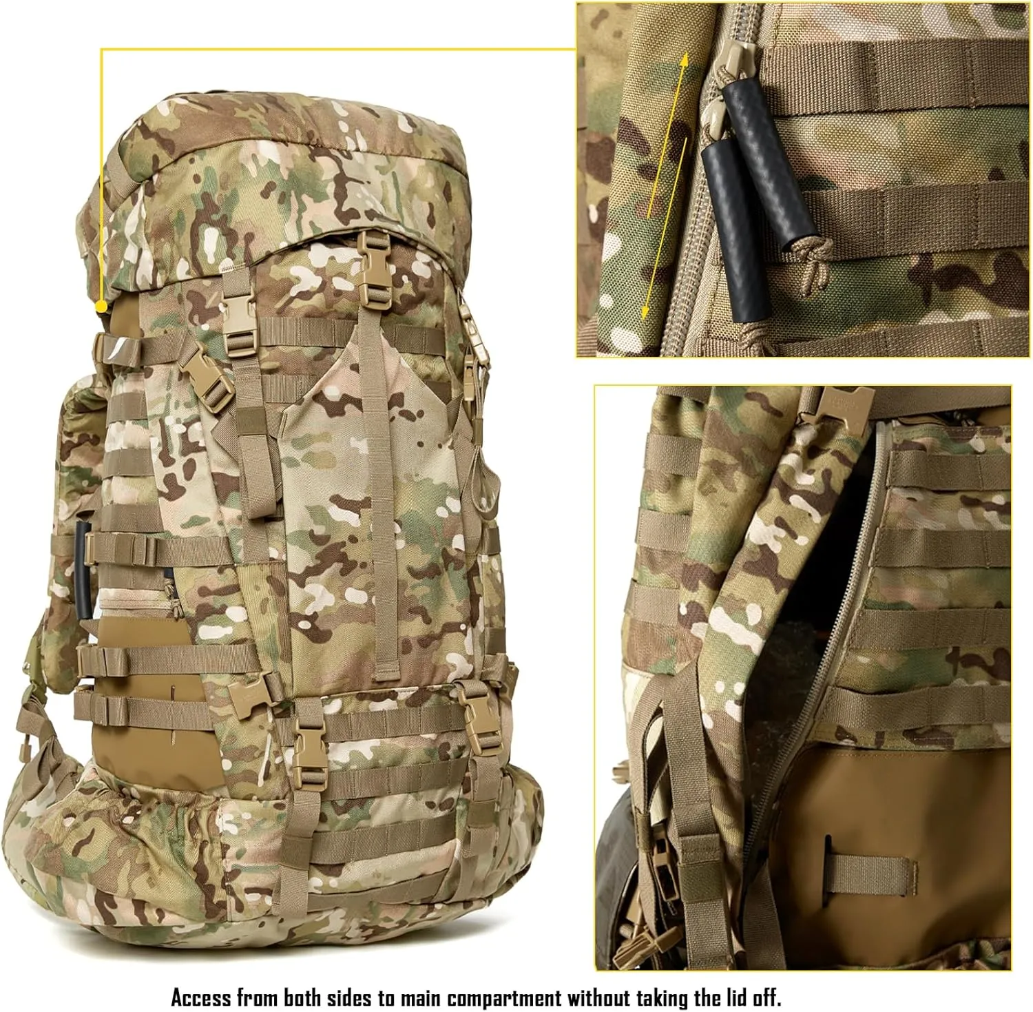 MT Military Army Large Rucksack with Detacheable Assault Backpack Hydration Pack Shoulder Straps and Waist Belt Metal Frame