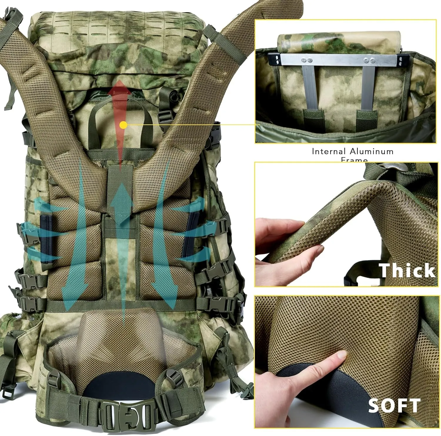 MT Military Army Large Rucksack with Detacheable Assault Backpack Hydration Pack Shoulder Straps and Waist Belt Metal Frame