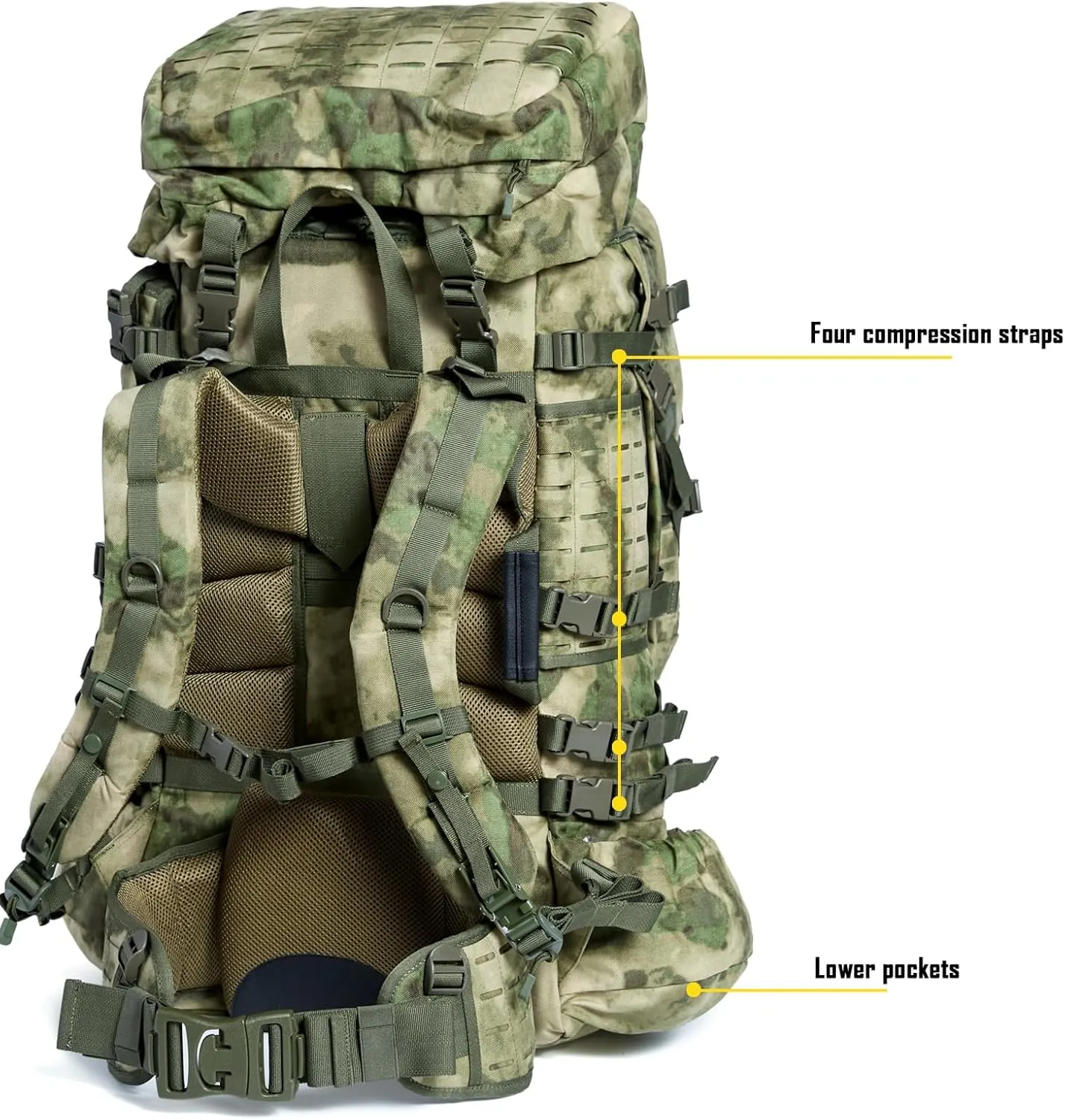 MT Military Army Large Rucksack with Detacheable Assault Backpack Hydration Pack Shoulder Straps and Waist Belt Metal Frame