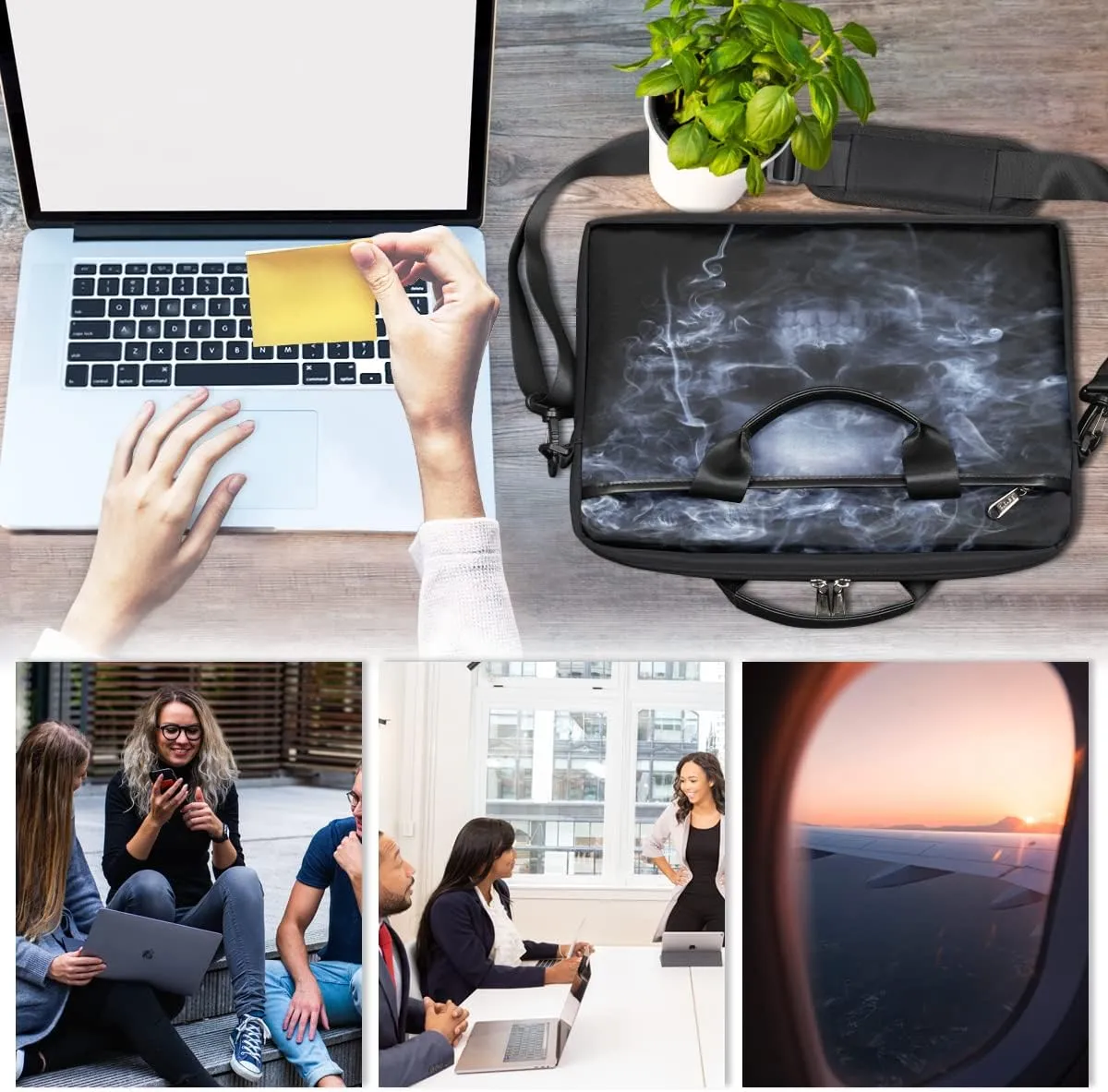 Muertos Skull Laptop Shoulder Messenger Bag Waterproof Laptop Briefcase Handle Padded Strap