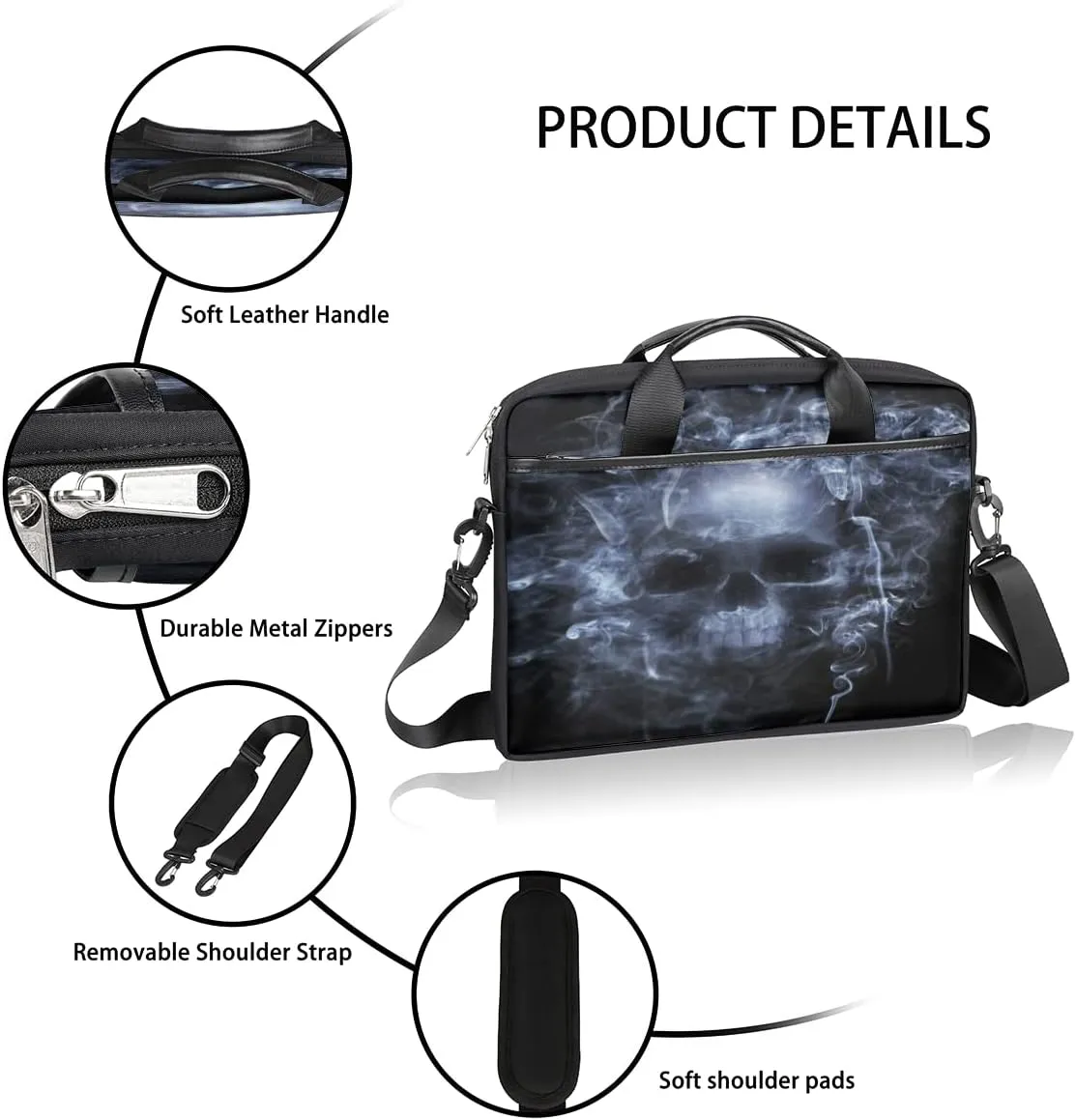 Muertos Skull Laptop Shoulder Messenger Bag Waterproof Laptop Briefcase Handle Padded Strap