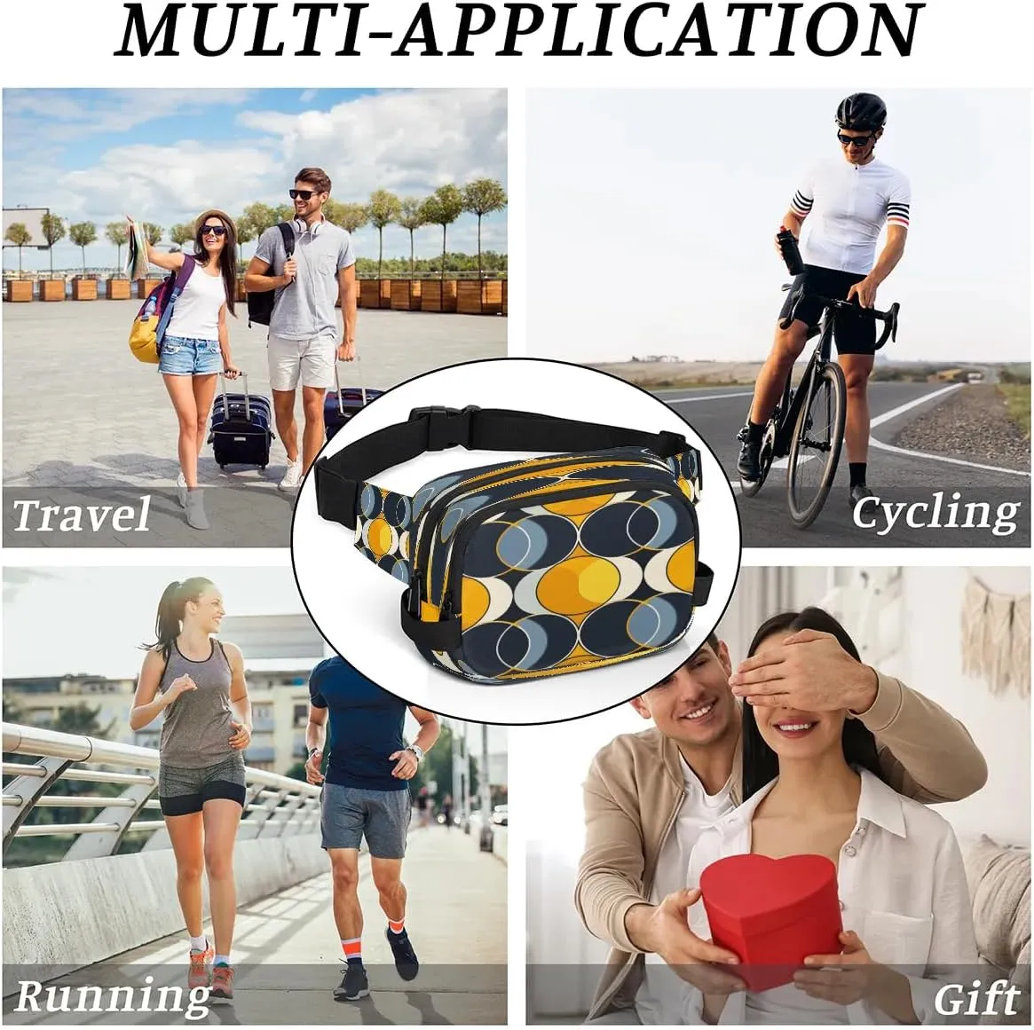 Multicolor Cool Pattern Fanny Packs for Women Men Waterproof Waist Bag with Adjustable Strap Belt Bag for Travel Running Hiking