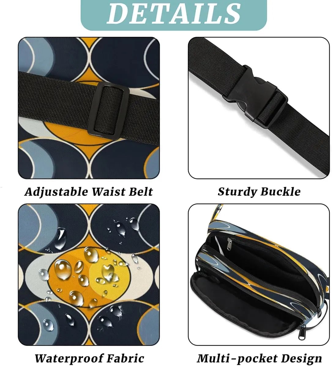 Multicolor Cool Pattern Fanny Packs for Women Men Waterproof Waist Bag with Adjustable Strap Belt Bag for Travel Running Hiking
