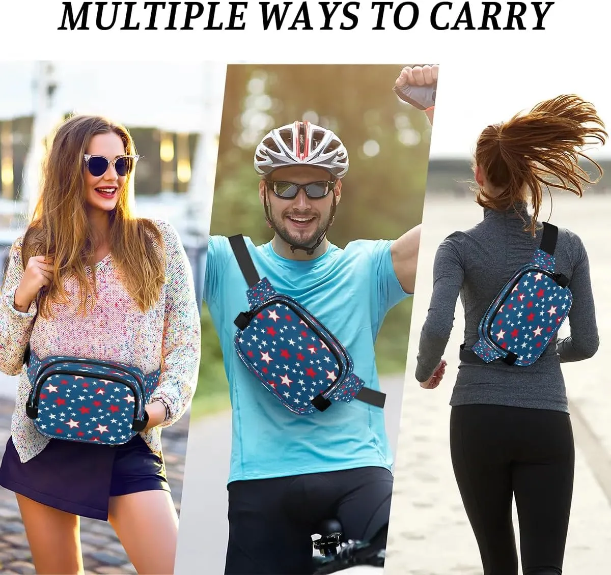 Multicolor Stars Pattern Fanny Packs for Women Men Waterproof Waist Bag with Adjustable Strap Belt Bag for Travel Running Hiking