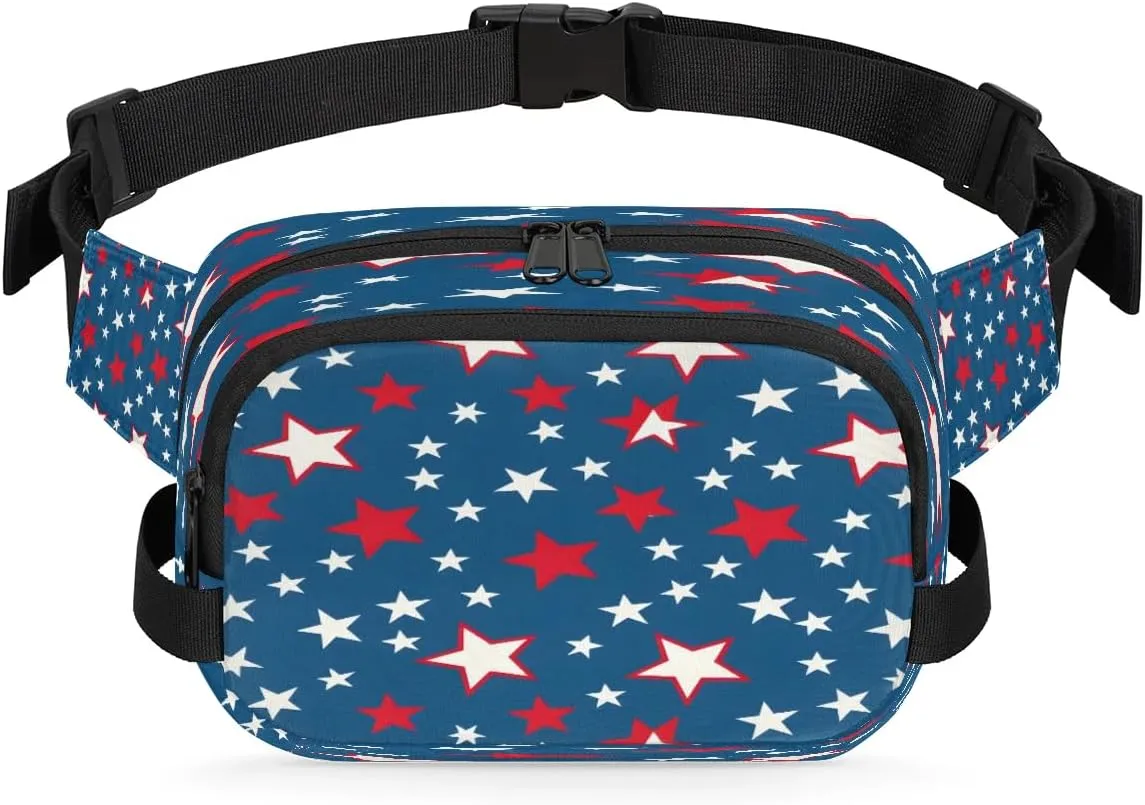 Multicolor Stars Pattern Fanny Packs for Women Men Waterproof Waist Bag with Adjustable Strap Belt Bag for Travel Running Hiking