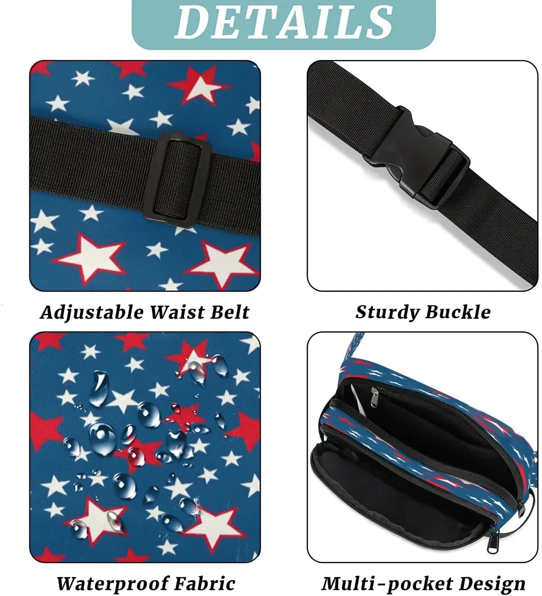 Multicolor Stars Pattern Fanny Packs for Women Men Waterproof Waist Bag with Adjustable Strap Belt Bag for Travel Running Hiking
