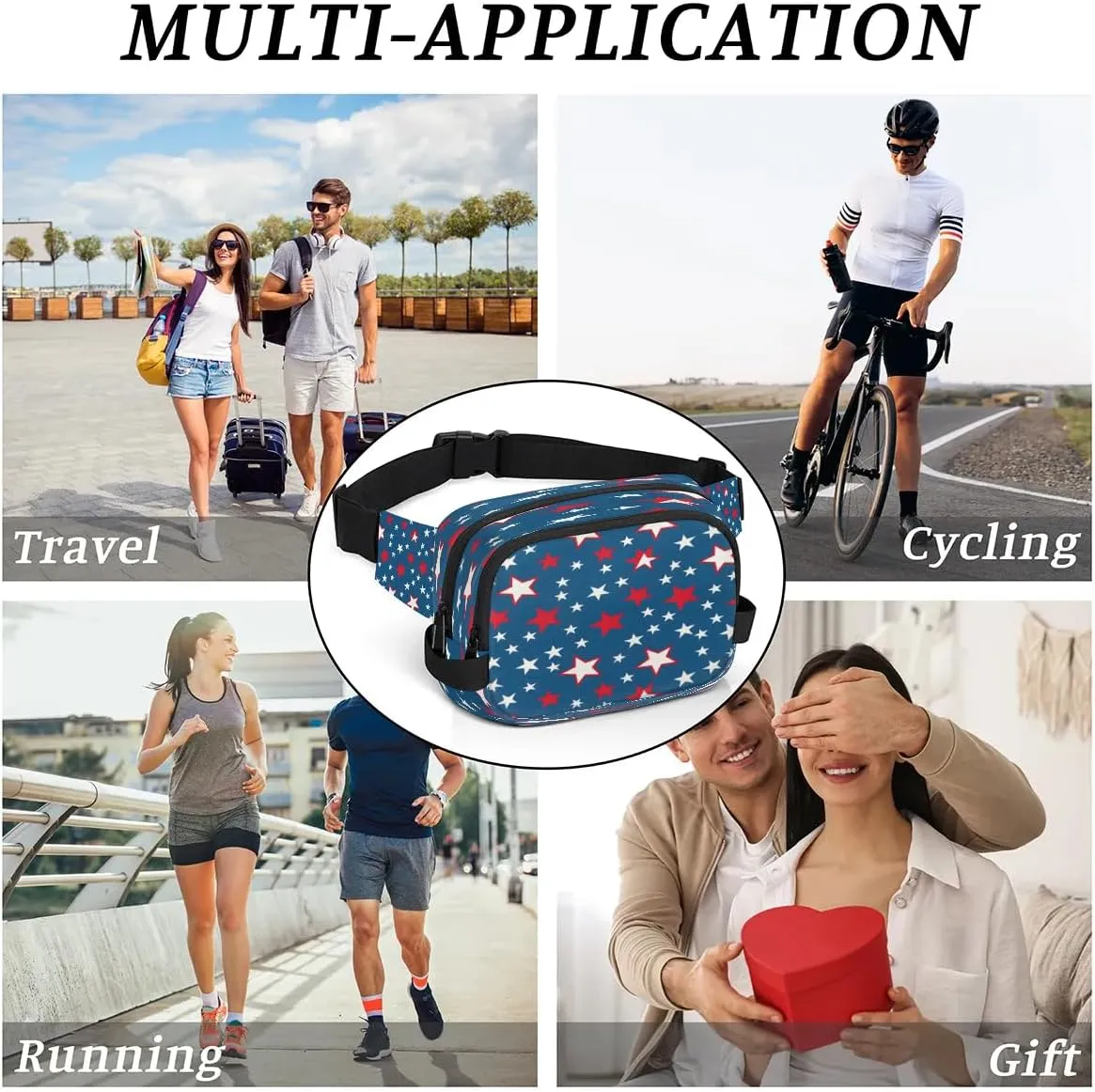 Multicolor Stars Pattern Fanny Packs for Women Men Waterproof Waist Bag with Adjustable Strap Belt Bag for Travel Running Hiking