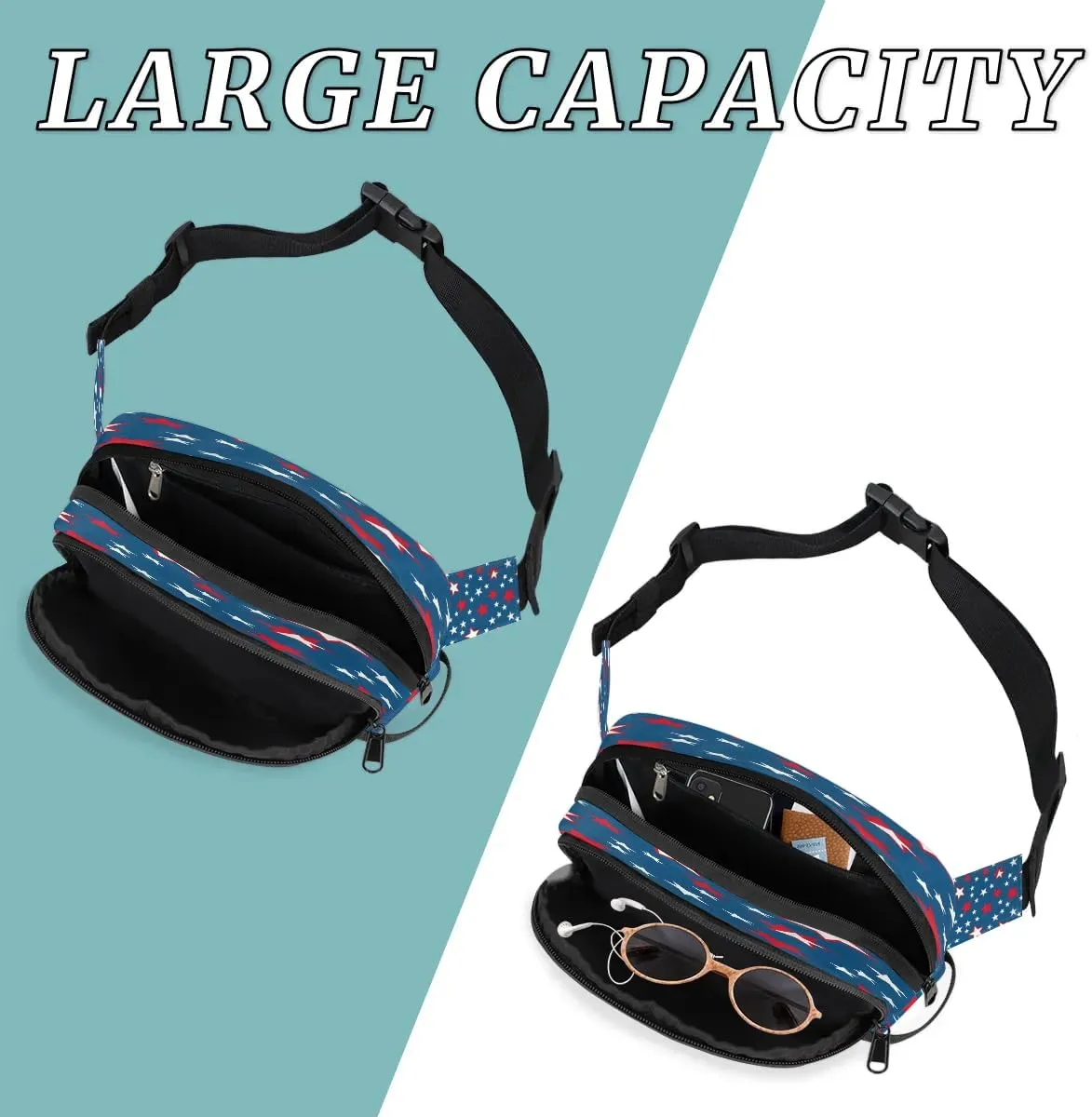 Multicolor Stars Pattern Fanny Packs for Women Men Waterproof Waist Bag with Adjustable Strap Belt Bag for Travel Running Hiking