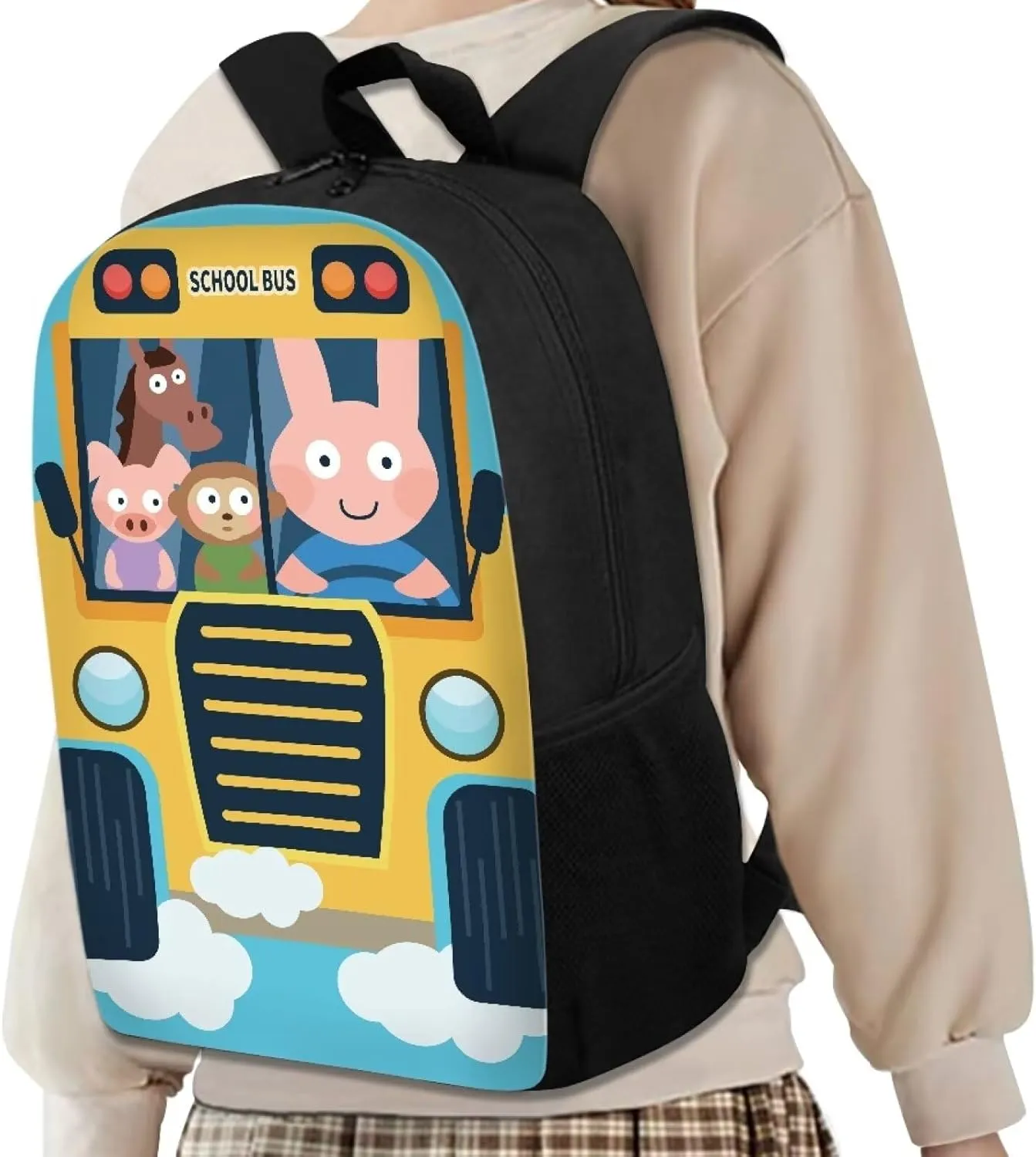 Mumeson 17" Backpack Kids School Bookbag,Cartoon Bus Backpacks Satchel for Teen Boys Casual Rucksack Daypack Black Daily Rucksack