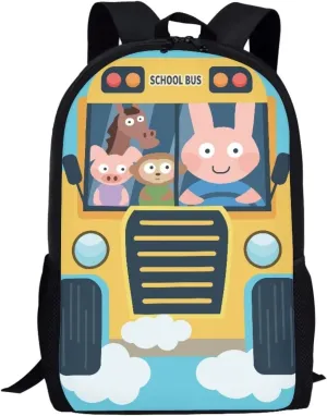 Mumeson 17" Backpack Kids School Bookbag,Cartoon Bus Backpacks Satchel for Teen Boys Casual Rucksack Daypack Black Daily Rucksack