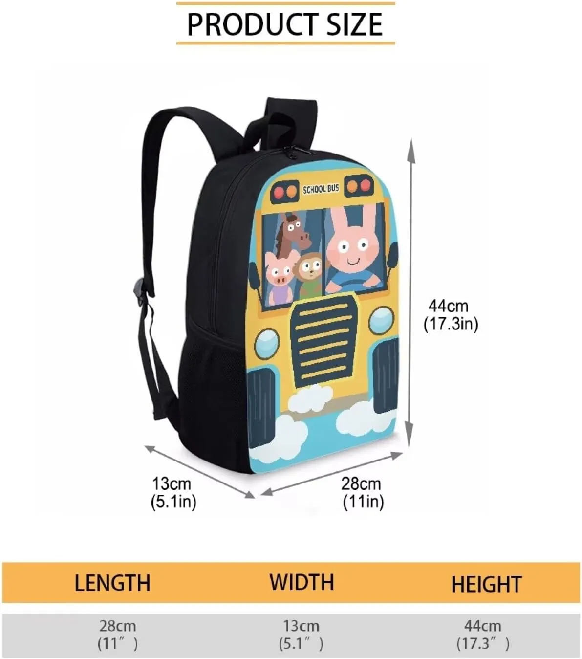 Mumeson 17" Backpack Kids School Bookbag,Cartoon Bus Backpacks Satchel for Teen Boys Casual Rucksack Daypack Black Daily Rucksack