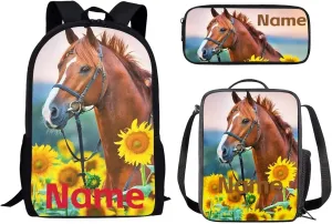 Mumeson Customized Personalization 17" Backpack Kids School Travel Backpacks Satchel Casual Rucksack Daypack for Girls Boys,Casual Rucksack Backpack with Lunch Bag Messenger Tote Bag Pencil Bag