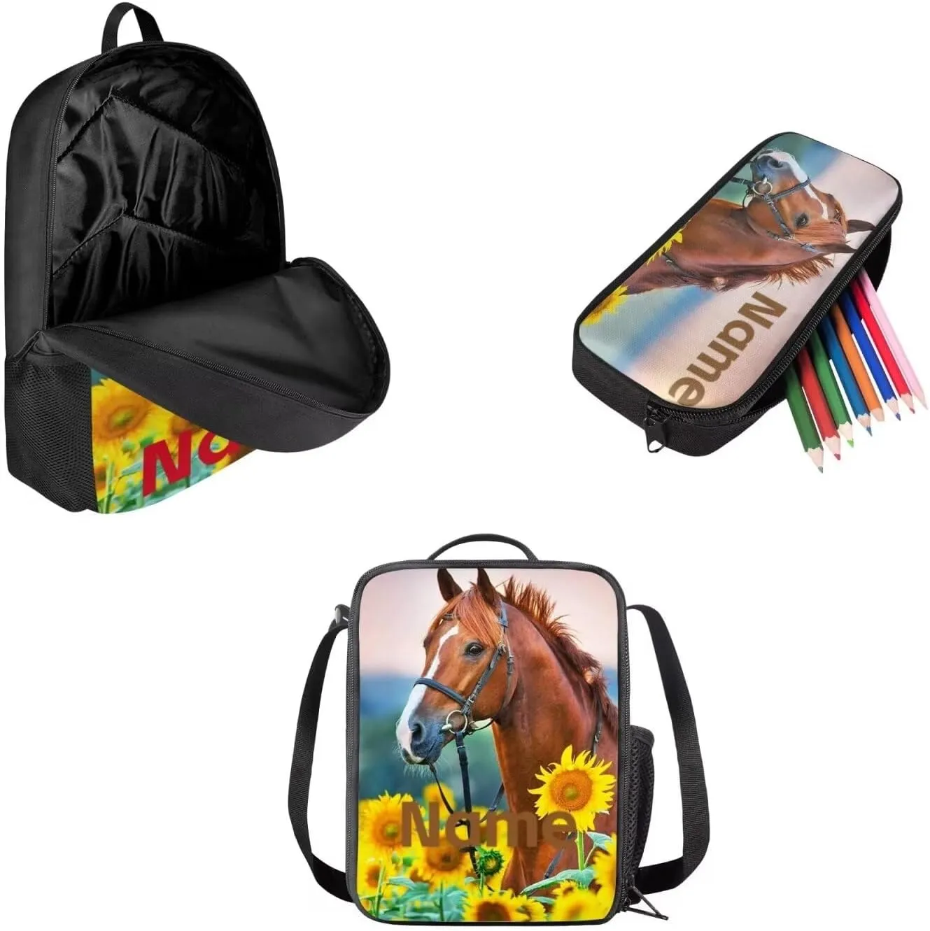Mumeson Customized Personalization 17" Backpack Kids School Travel Backpacks Satchel Casual Rucksack Daypack for Girls Boys,Casual Rucksack Backpack with Lunch Bag Messenger Tote Bag Pencil Bag
