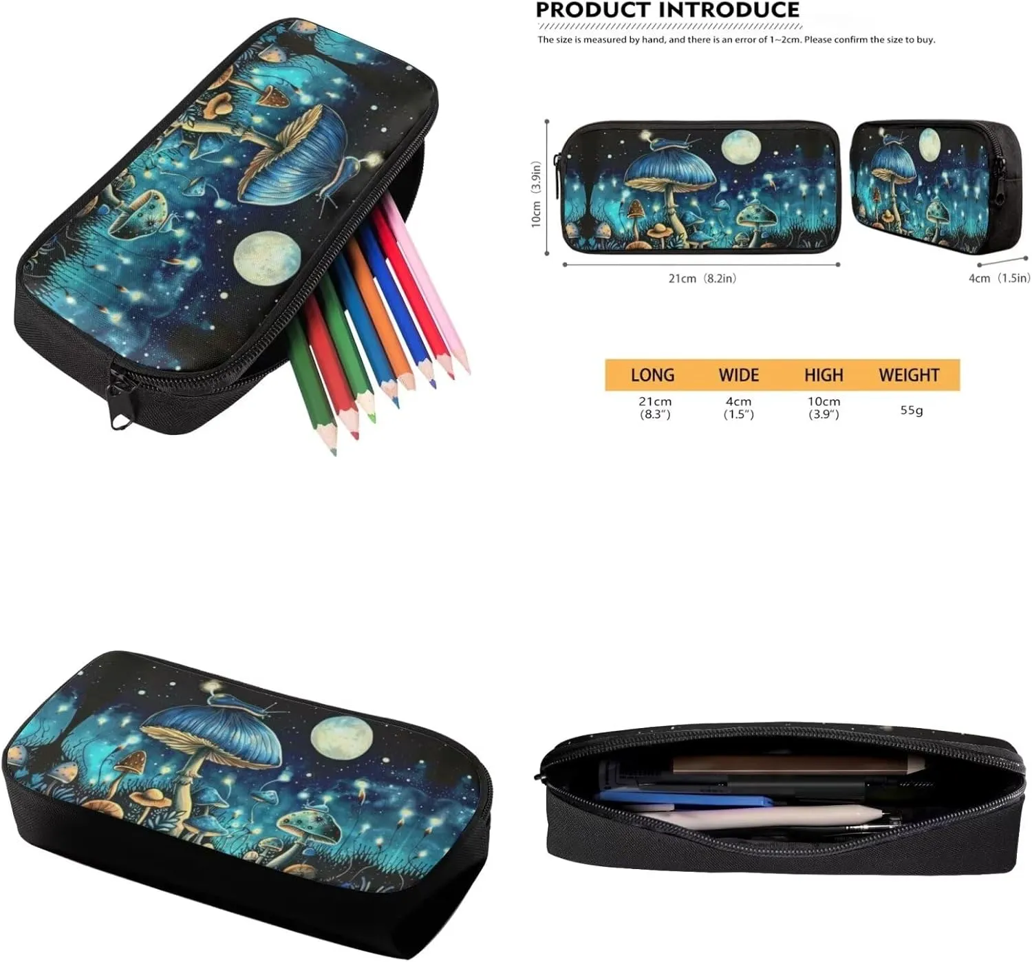 Mushroom Print Backpack Set for Kids 10-12 Fashion Backpack for School 12 Inch Waterproof Laptop Rucksack Thermal Lunch Bag with Pencil Case 3 in 1 for Student