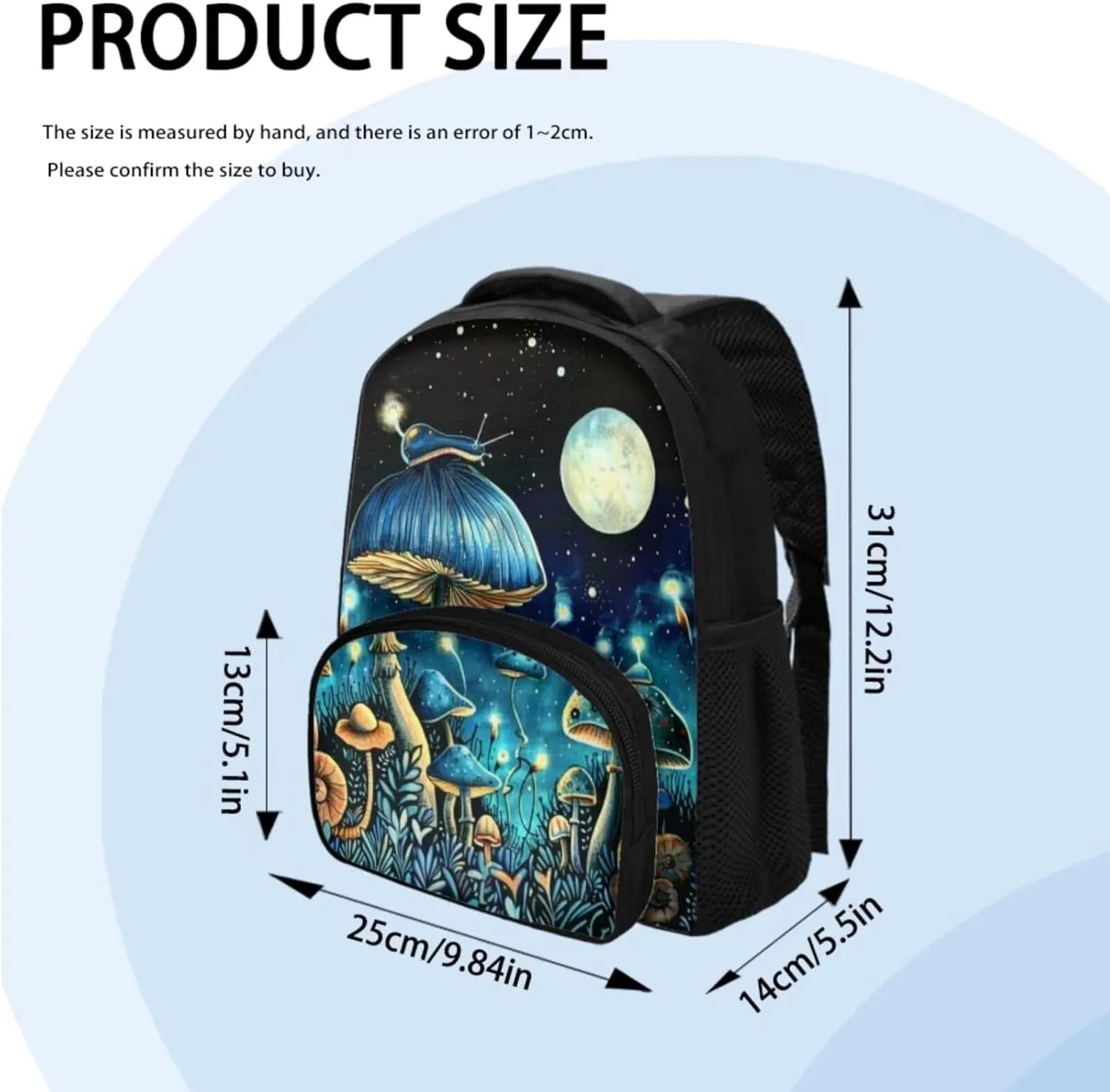 Mushroom Print Backpack Set for Kids 10-12 Fashion Backpack for School 12 Inch Waterproof Laptop Rucksack Thermal Lunch Bag with Pencil Case 3 in 1 for Student