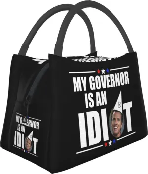 My Governor is an Idiot Lunch Box Large Portable Collapsible Insulated Cooler Lunch Tote for Men Women34, Black