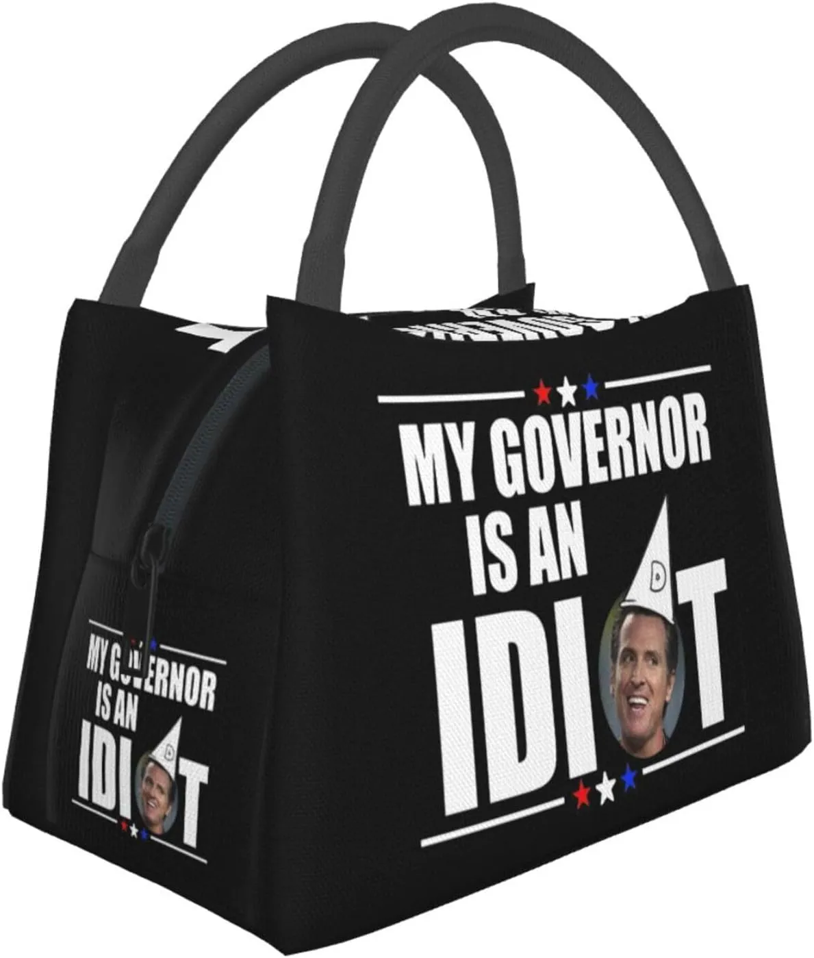 My Governor is an Idiot Lunch Box Large Portable Collapsible Insulated Cooler Lunch Tote for Men Women34, Black