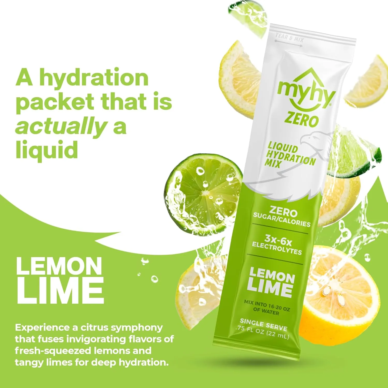 MyHy Zero Liquid Hydration Packets, Sugar Free Electrolyte Drink Mix for Hydration Support, Dehydration Relief for Travel, Pregnancy, Fitness, Bachelor & Bachelorette Party – Lemon Lime, 50 Count