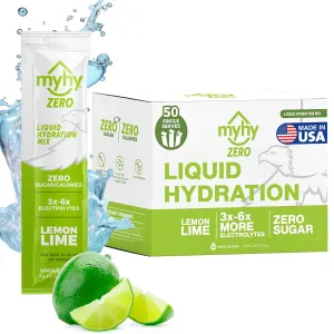 MyHy Zero Liquid Hydration Packets, Sugar Free Electrolyte Drink Mix for Hydration Support, Dehydration Relief for Travel, Pregnancy, Fitness, Bachelor & Bachelorette Party – Lemon Lime, 50 Count