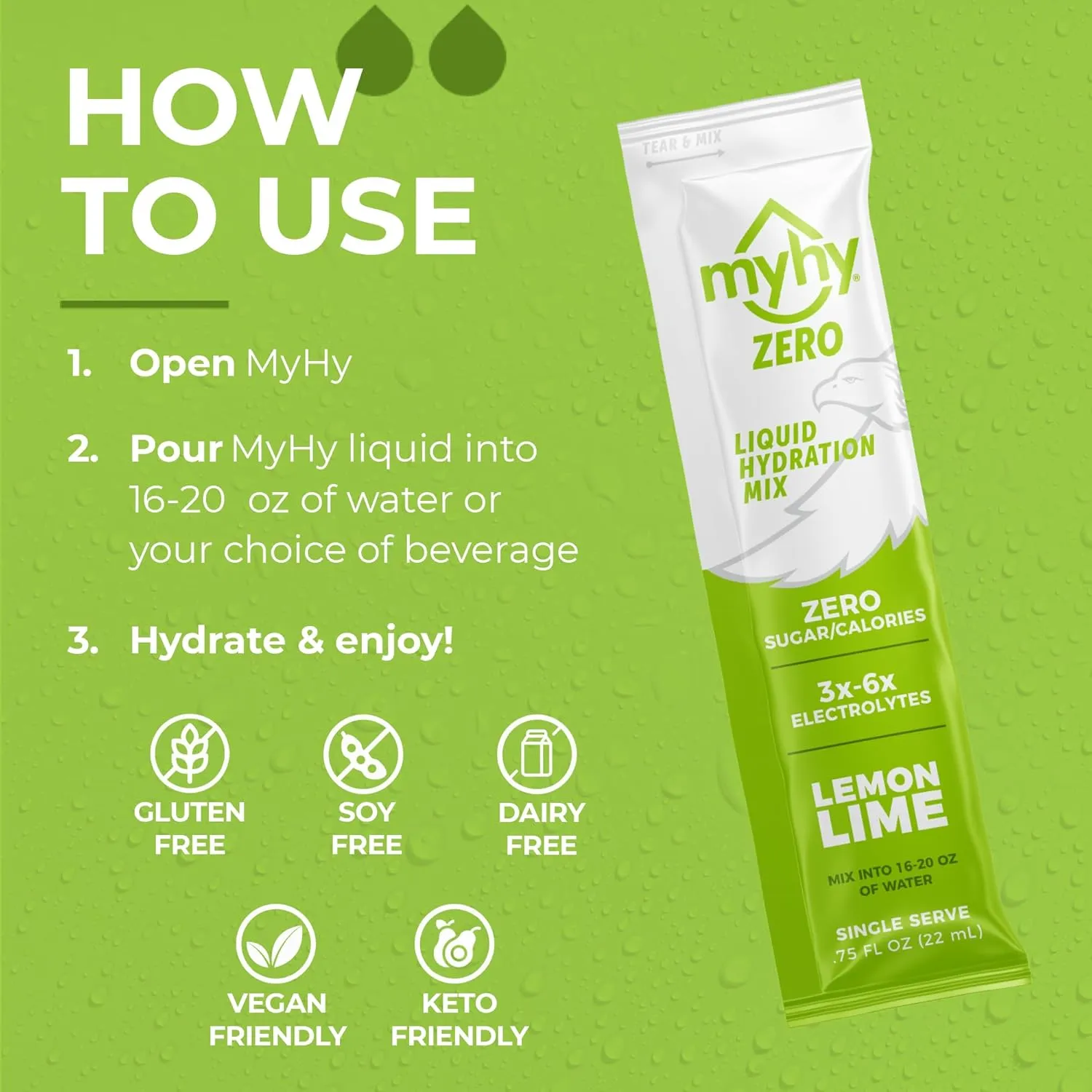 MyHy Zero Liquid Hydration Packets, Sugar Free Electrolyte Drink Mix for Hydration Support, Dehydration Relief for Travel, Pregnancy, Fitness, Bachelor & Bachelorette Party – Lemon Lime, 50 Count