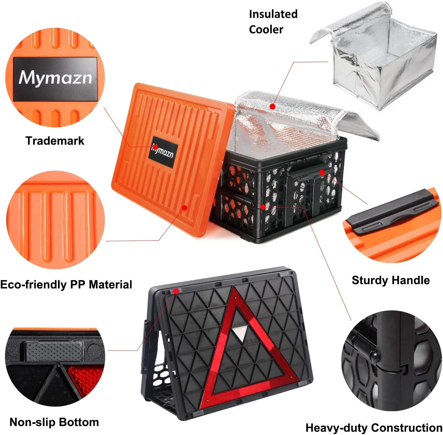 Mymazn Trunk Crate Organizer with Cooler for Car, Collapsible Plastic Trunk Lid Organizer Box for Travel, Groceries, Sports, Home, Tailgating | Removable Insulated Cooler Set