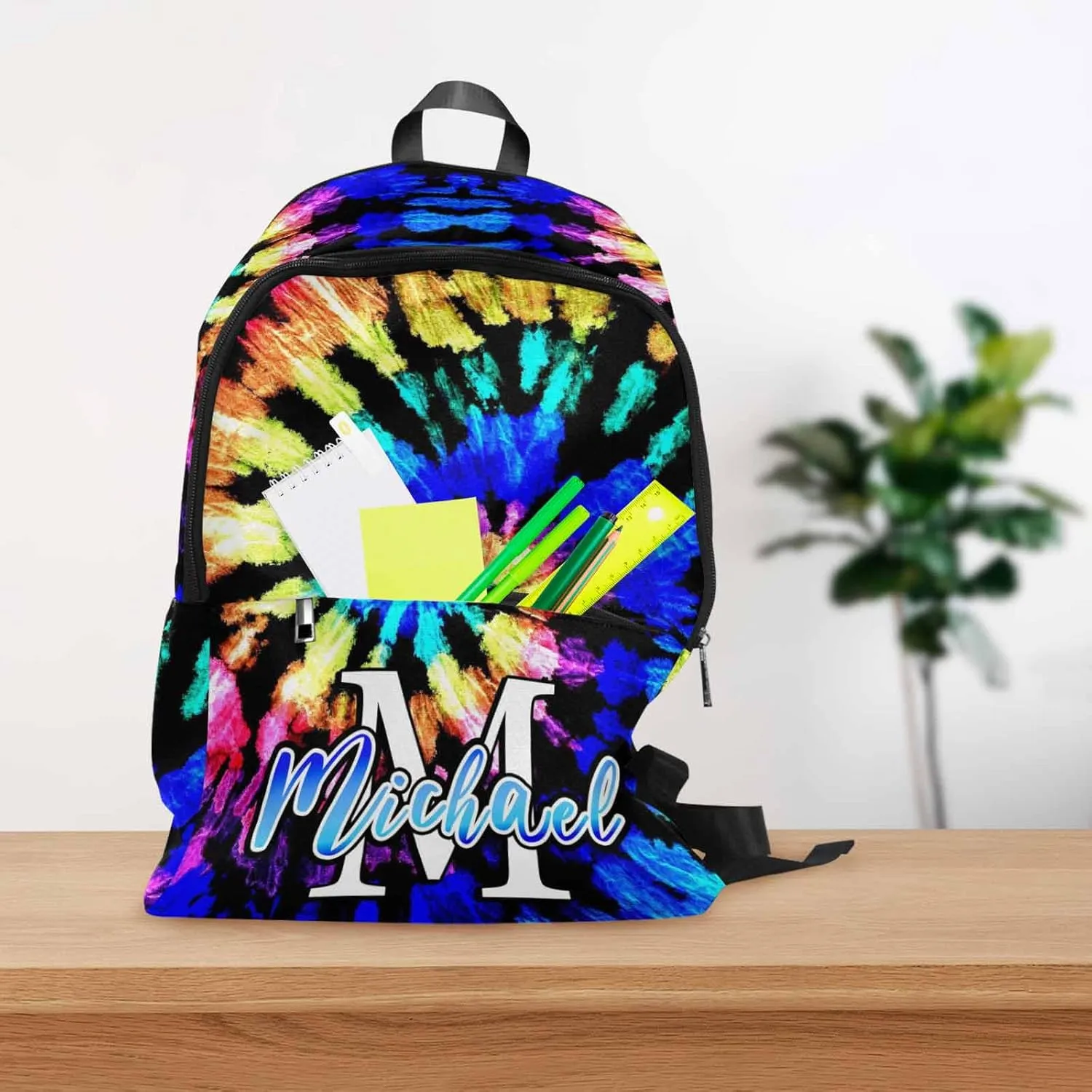 MyPupSocks Personalized School Backpack for Daughter from Mom, Custom Colorful Tie Dye Casual Daypacks Customized Travel Book Bag with Name Knapsack Schoolbag for Teens Boys Girls College