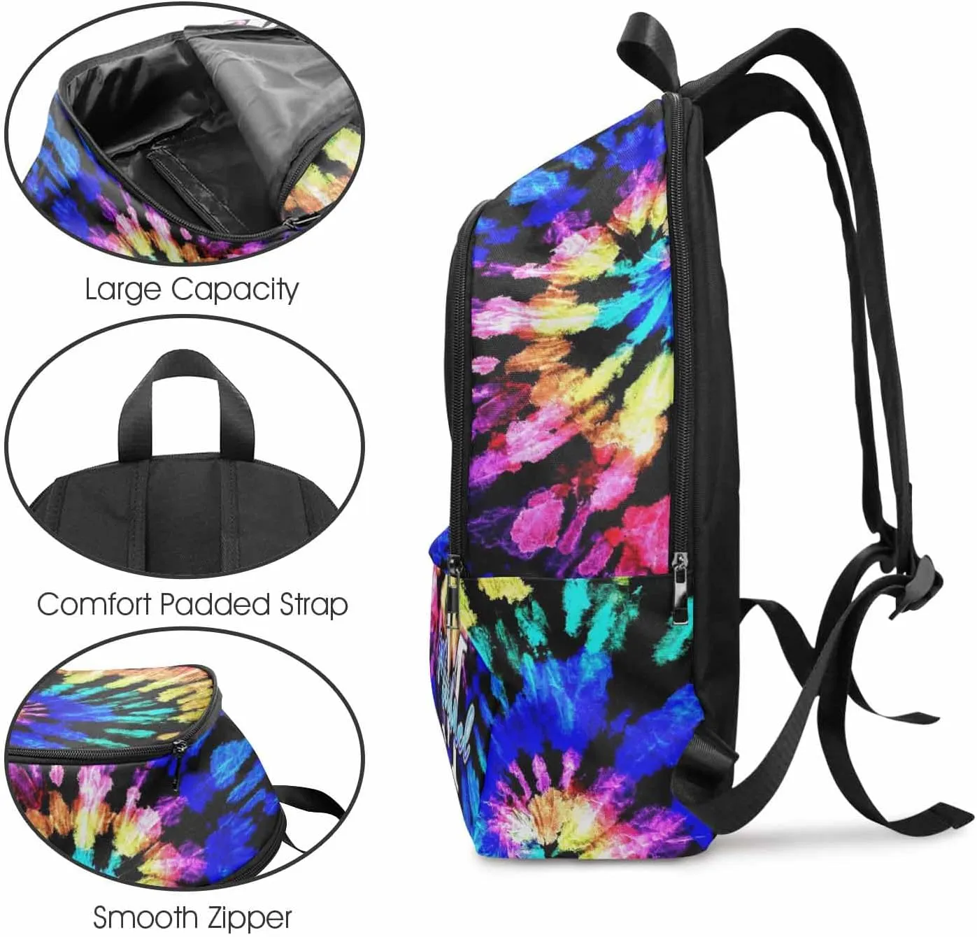 MyPupSocks Personalized School Backpack for Daughter from Mom, Custom Colorful Tie Dye Casual Daypacks Customized Travel Book Bag with Name Knapsack Schoolbag for Teens Boys Girls College