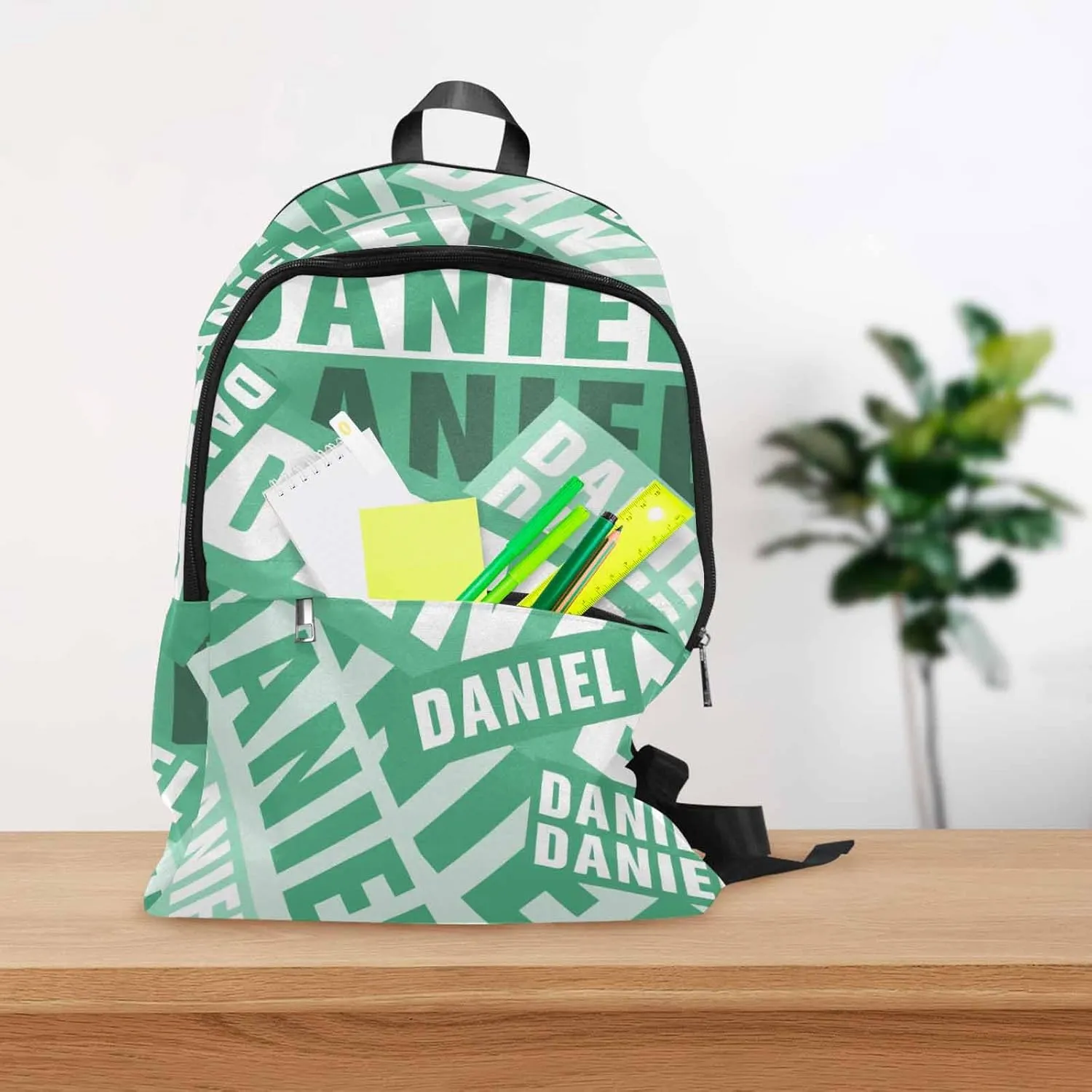 MyPupSocks Personalized School Backpack for Daughter from Mom, Custom White and Green Name Casual Daypacks Customized Travel Book Bag with Name Knapsack Schoolbag for Teens Boys Girls College