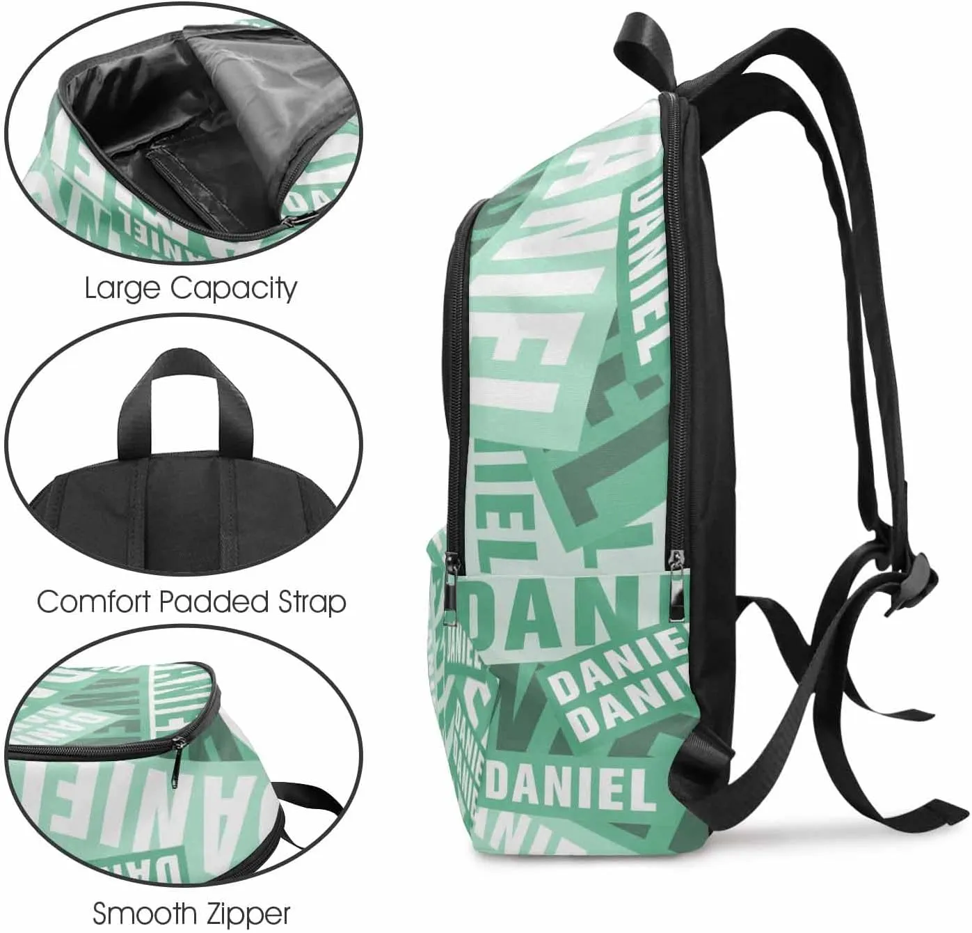 MyPupSocks Personalized School Backpack for Daughter from Mom, Custom White and Green Name Casual Daypacks Customized Travel Book Bag with Name Knapsack Schoolbag for Teens Boys Girls College