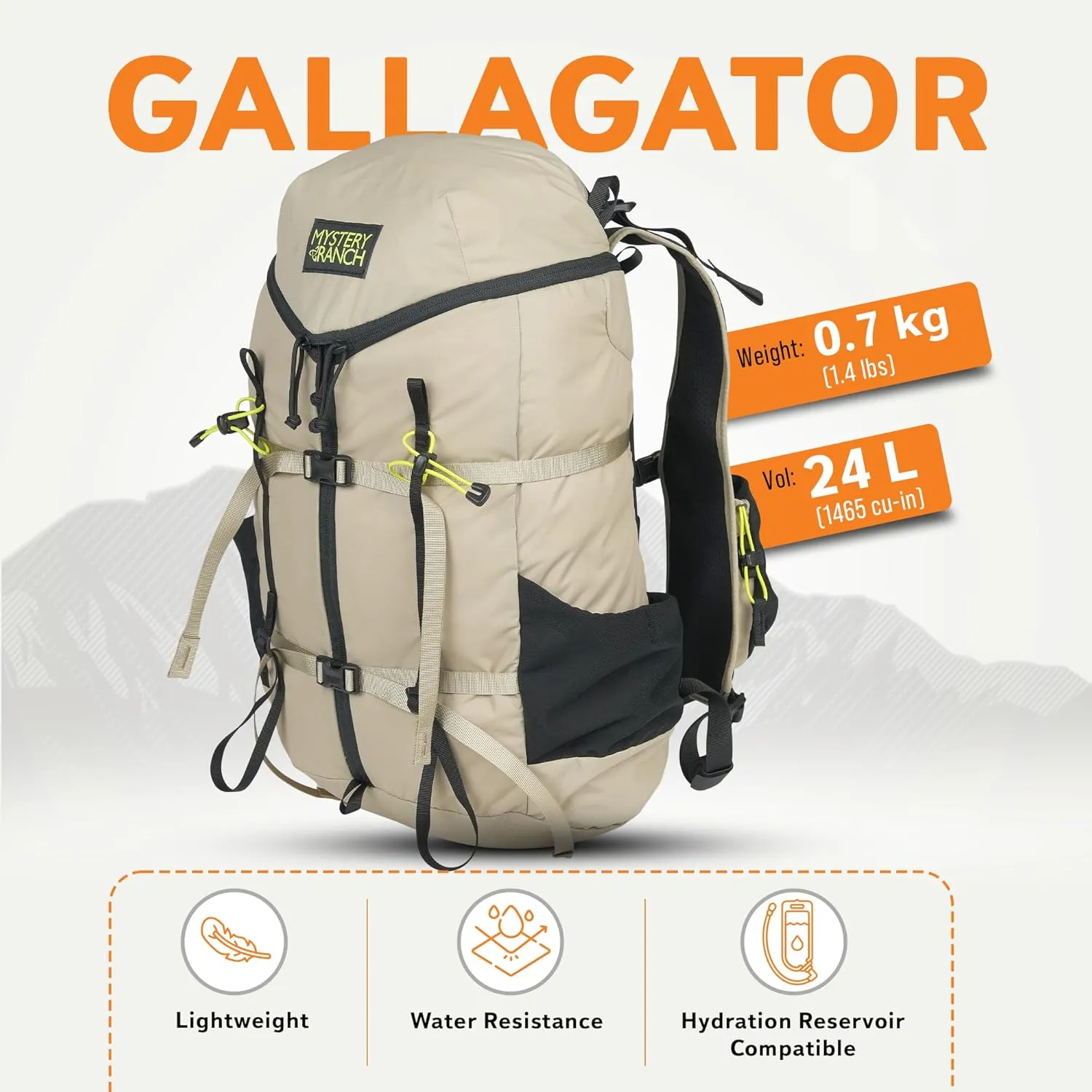 Mystery Ranch Gallagator 25 Travel Bag to Hiking Backpack Daypack, Hummus Dobby, S/M