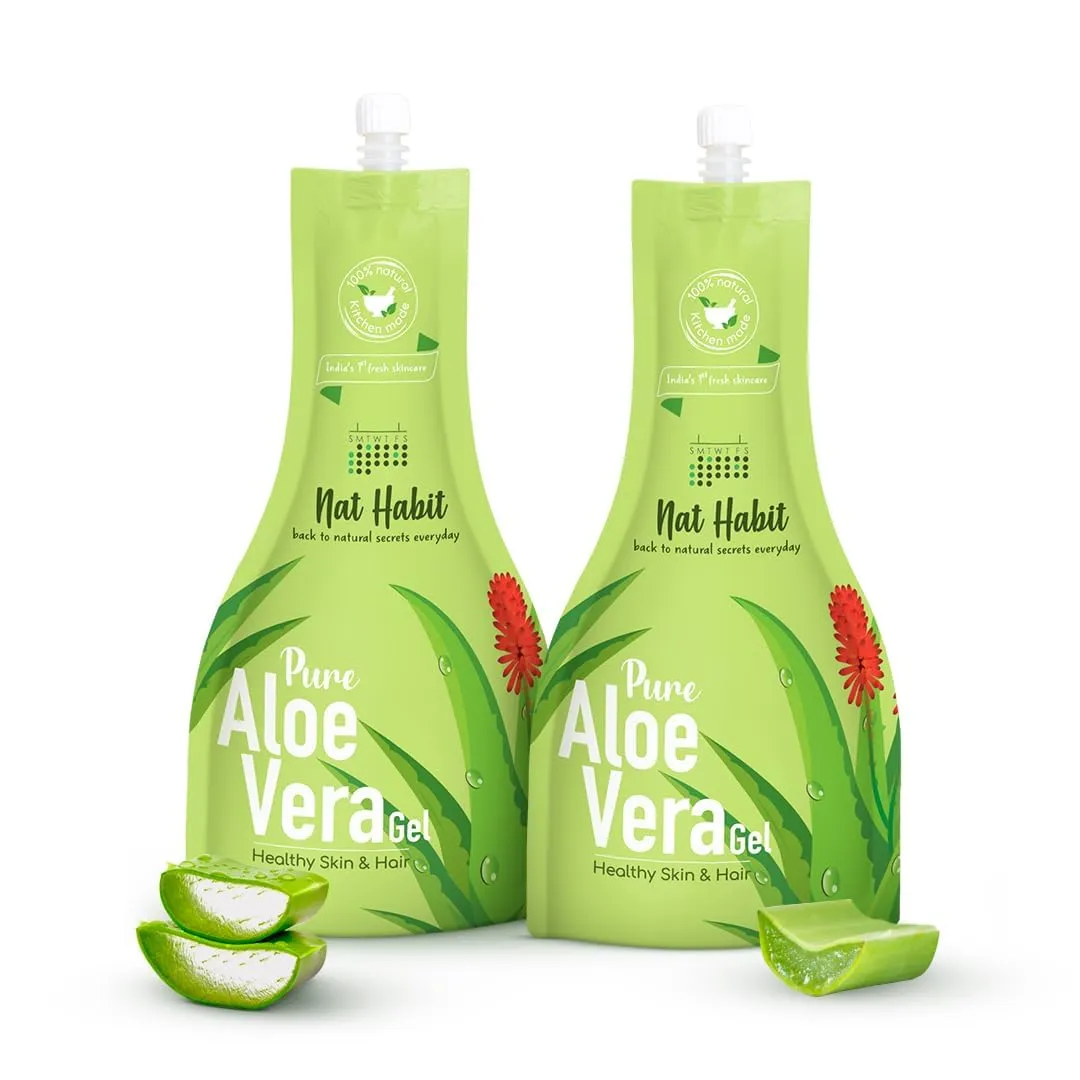 Nat.../ Habit Pure Aloe Vera Face Gel For Healthy Skin & Hair, Natural Oil Free Moisturizer & Anti-Dandruff - 80 gm Each (Pack of 2)