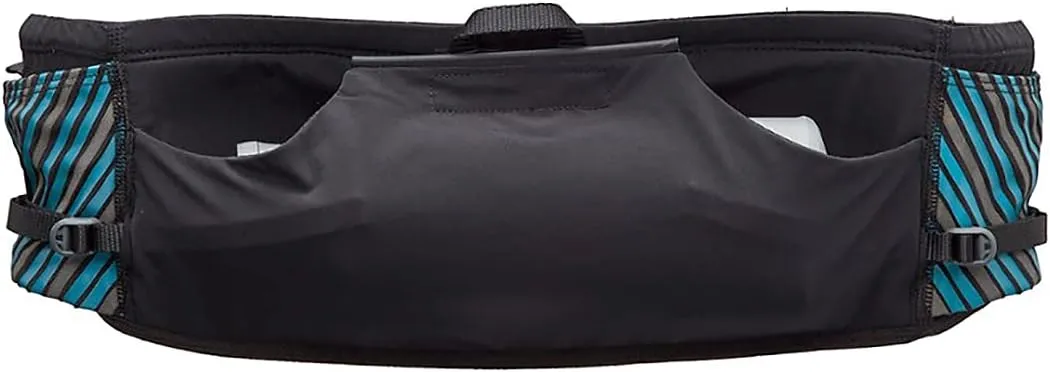 Nathan Running Belt Pinnacle Hydration Waistbelt/WaistPack. Includes Soft Flask, Storage, Zipper Pocket. For Running, Hiking Fanny Pack. No Bounce! (Black/Blue Me Away, S/M)