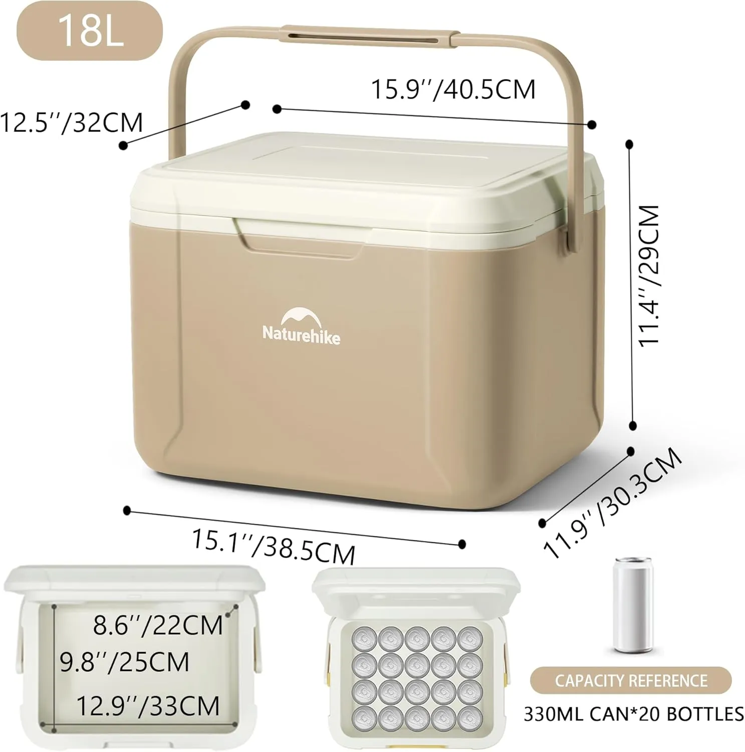 Naturehike Outdoor Insulated Portable Cooler, Leak-Proof Hard Cooler Keeps Ice for up to 2 Days, 5/18L Insulated Box for Beach, Drink, Camping, Picnic, Fishing, Boat, Barbecue & More