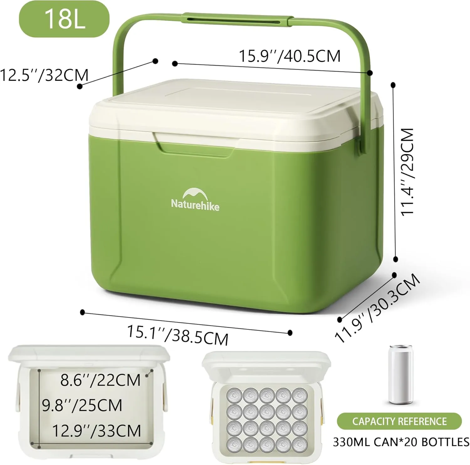 Naturehike Outdoor Insulated Portable Cooler, Leak-Proof Hard Cooler Keeps Ice for up to 2 Days, 5/18L Insulated Box for Beach, Drink, Camping, Picnic, Fishing, Boat, Barbecue & More
